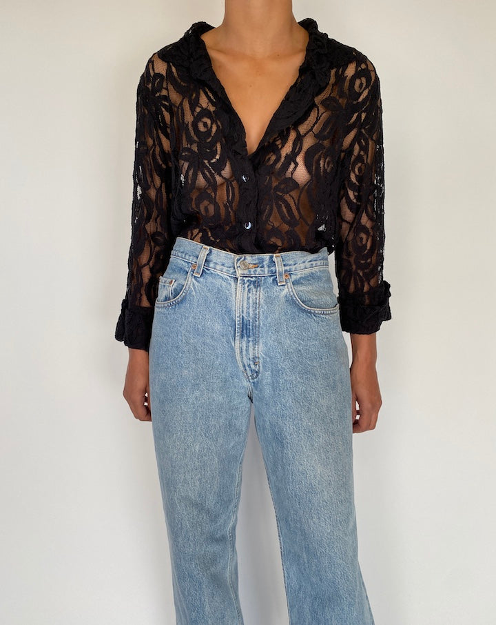 VINTAGE BLACK LACED BLOUSE 2282