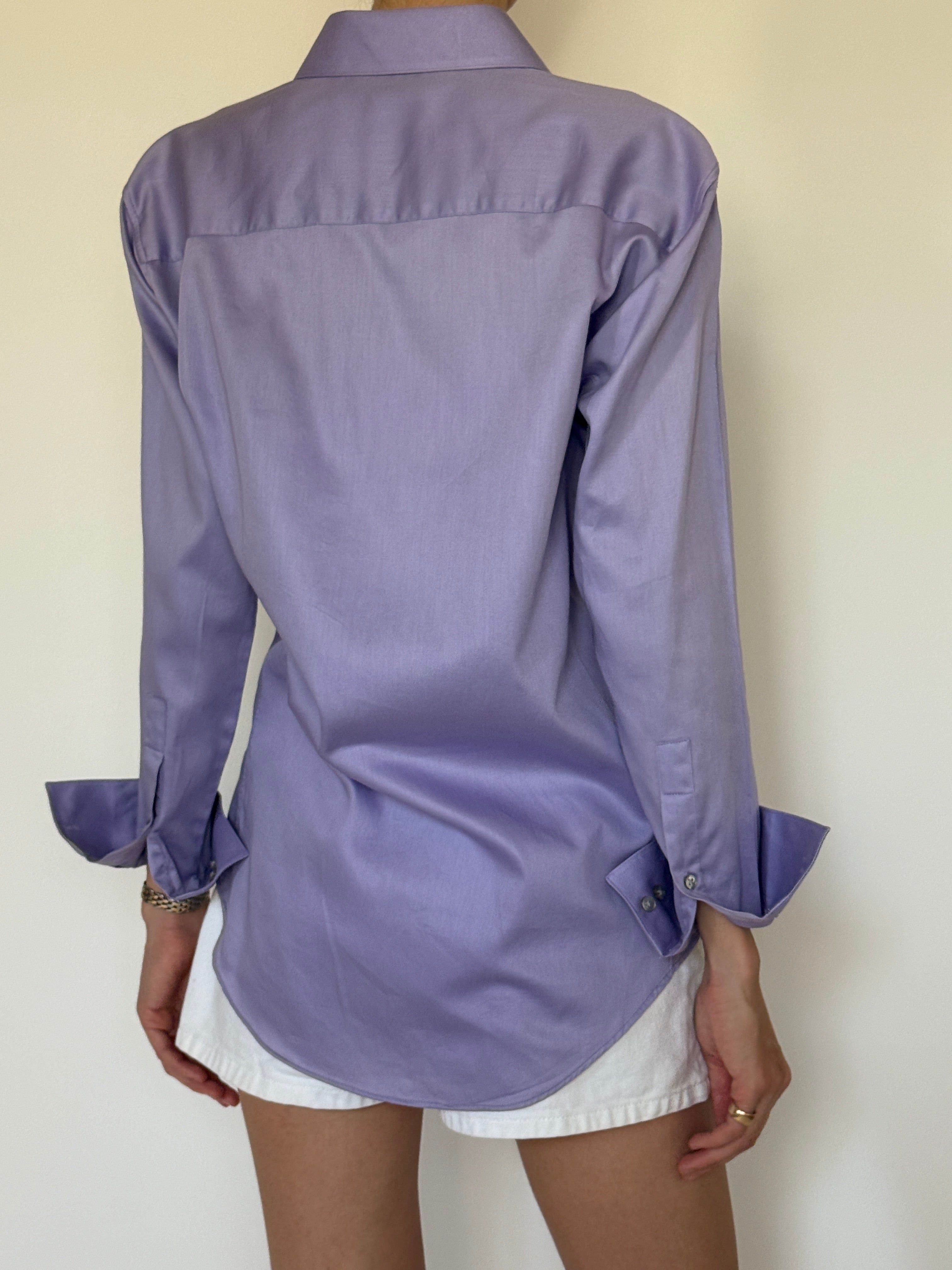 Vintage lavender button-up shirt back view