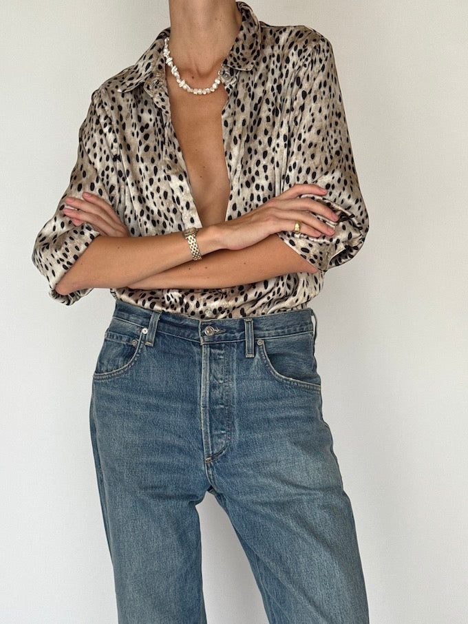 Vintage Satin Leopard Blouse 6394