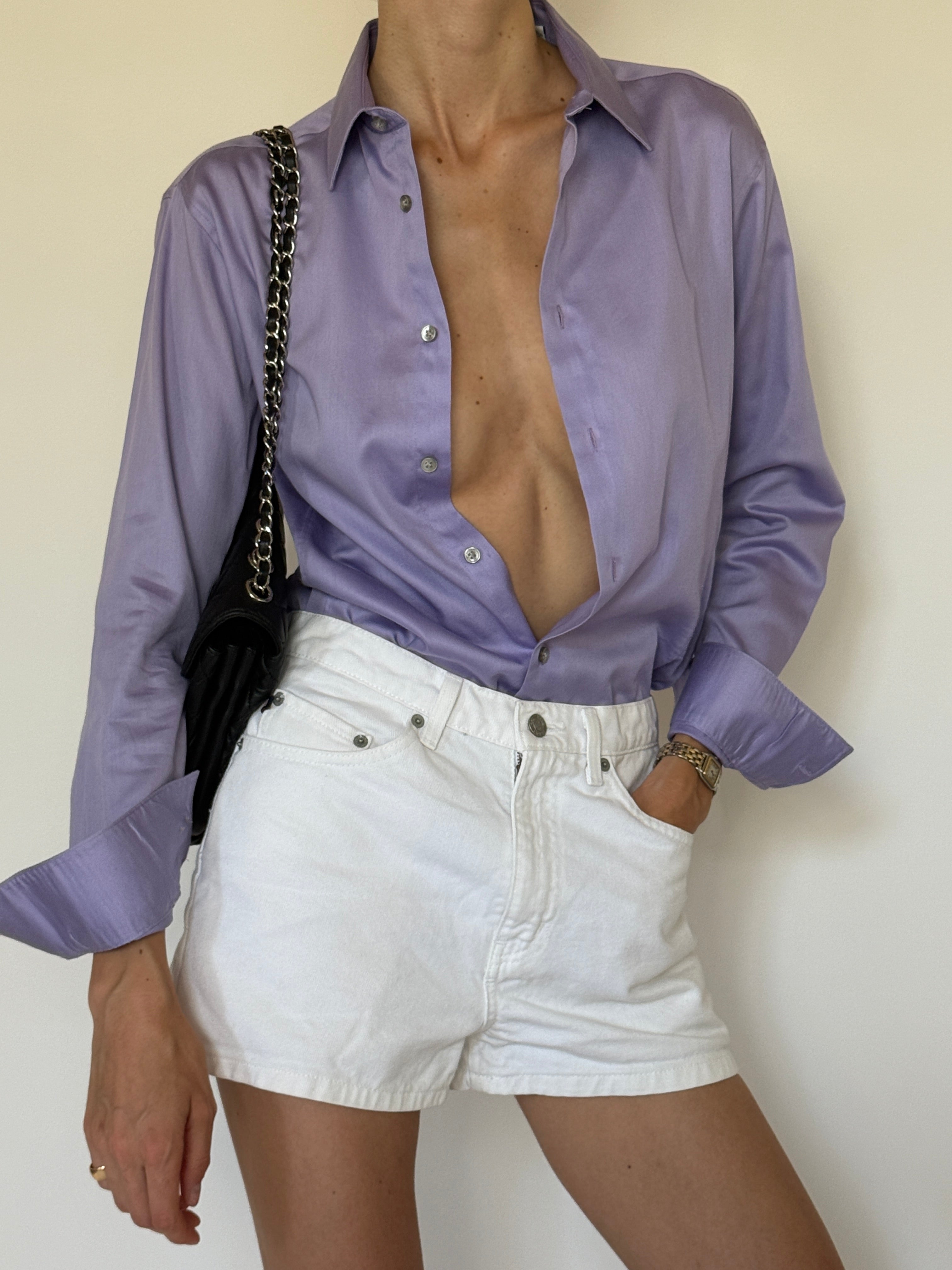 Vintage lavender button-up shirt front view