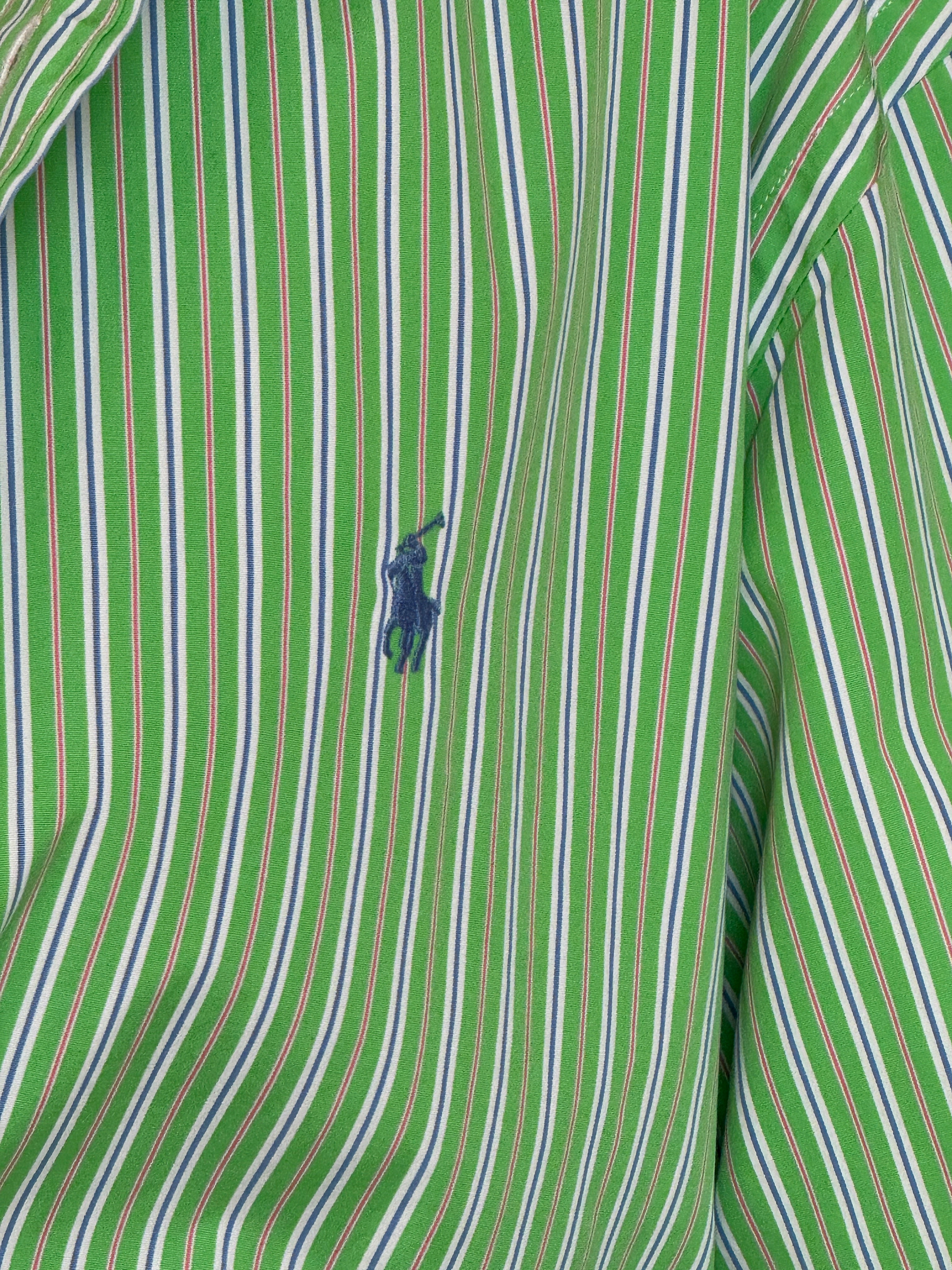 Vintage Ralph Lauren green striped shirt with embroidered chest logo