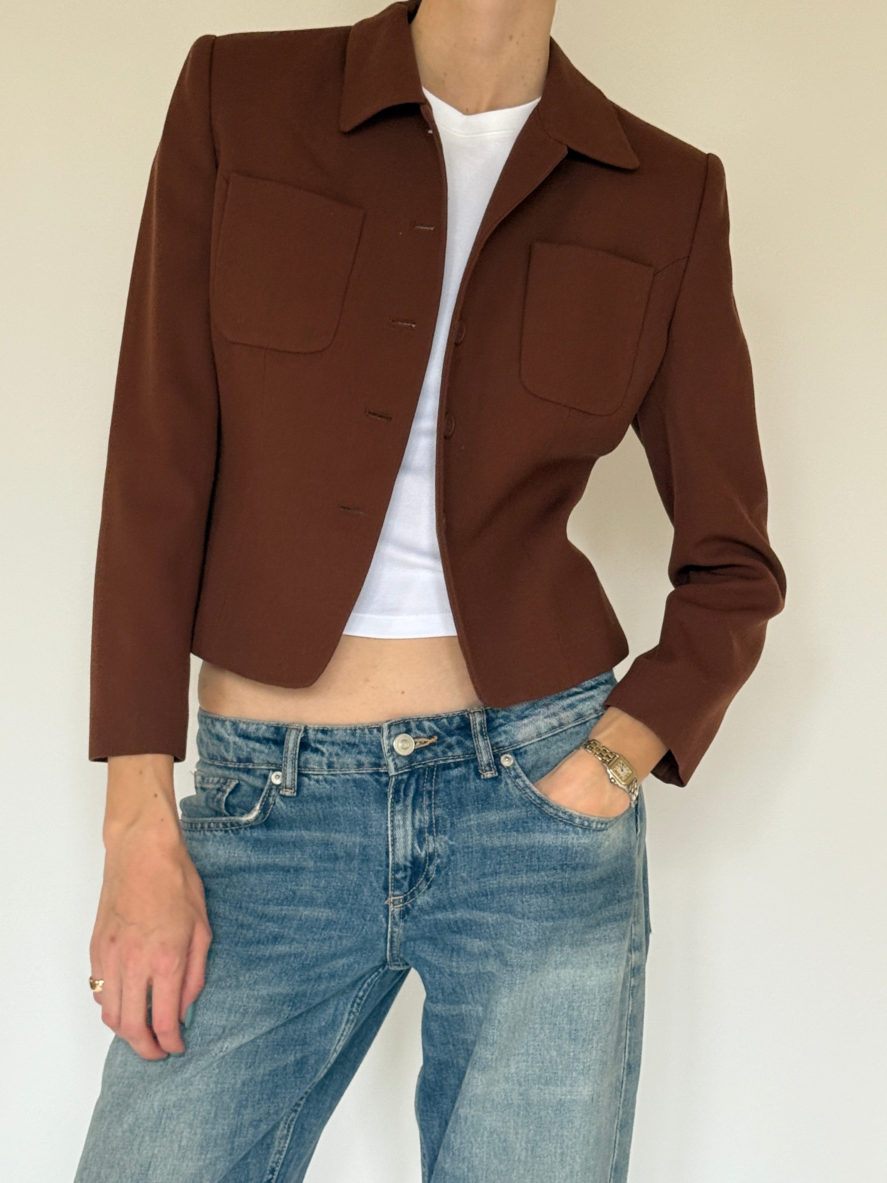 Vintage brown wool jacket button detail