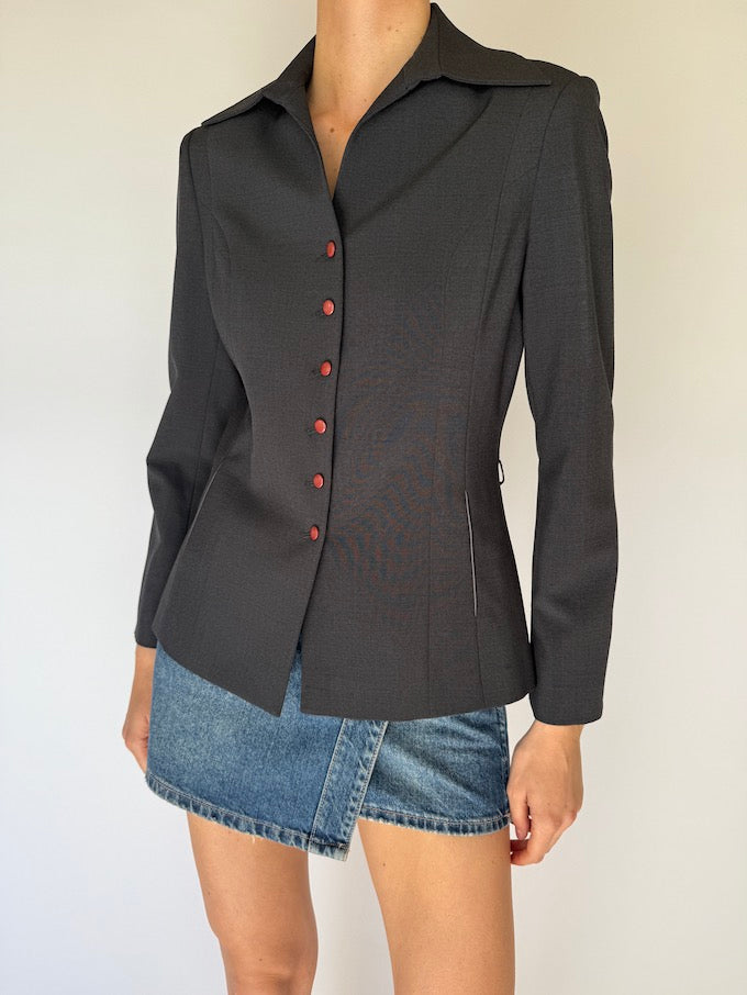 Vintage Tailored Blazer With A Cinched Waist Charcoal 6035