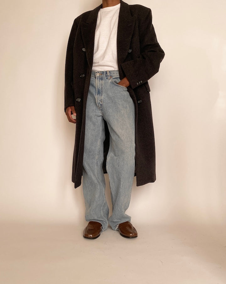 VINTAGE DARK GREY CASHMERE AND WOOL LONG COAT 4291