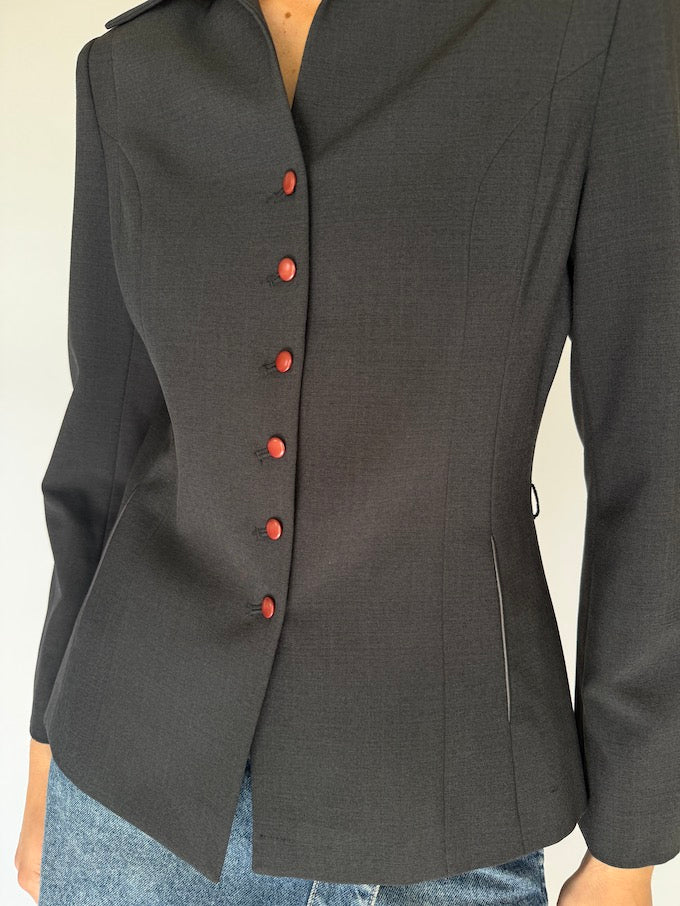 Vintage Tailored Blazer With A Cinched Waist Charcoal 6035