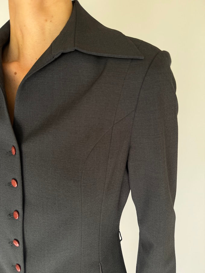 Vintage Tailored Blazer With A Cinched Waist Charcoal 6035