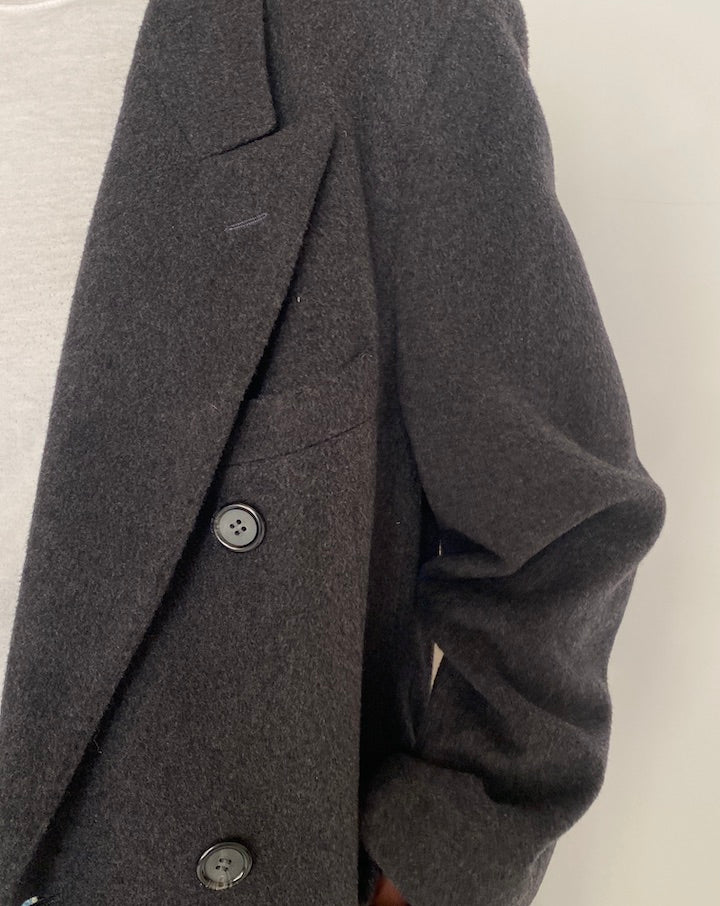 VINTAGE DARK GREY CASHMERE AND WOOL LONG COAT 4291