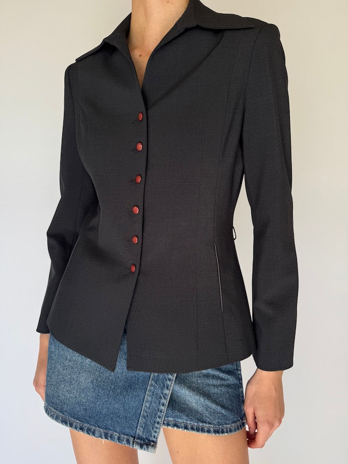Vintage Tailored Blazer With A Cinched Waist Charcoal 6035