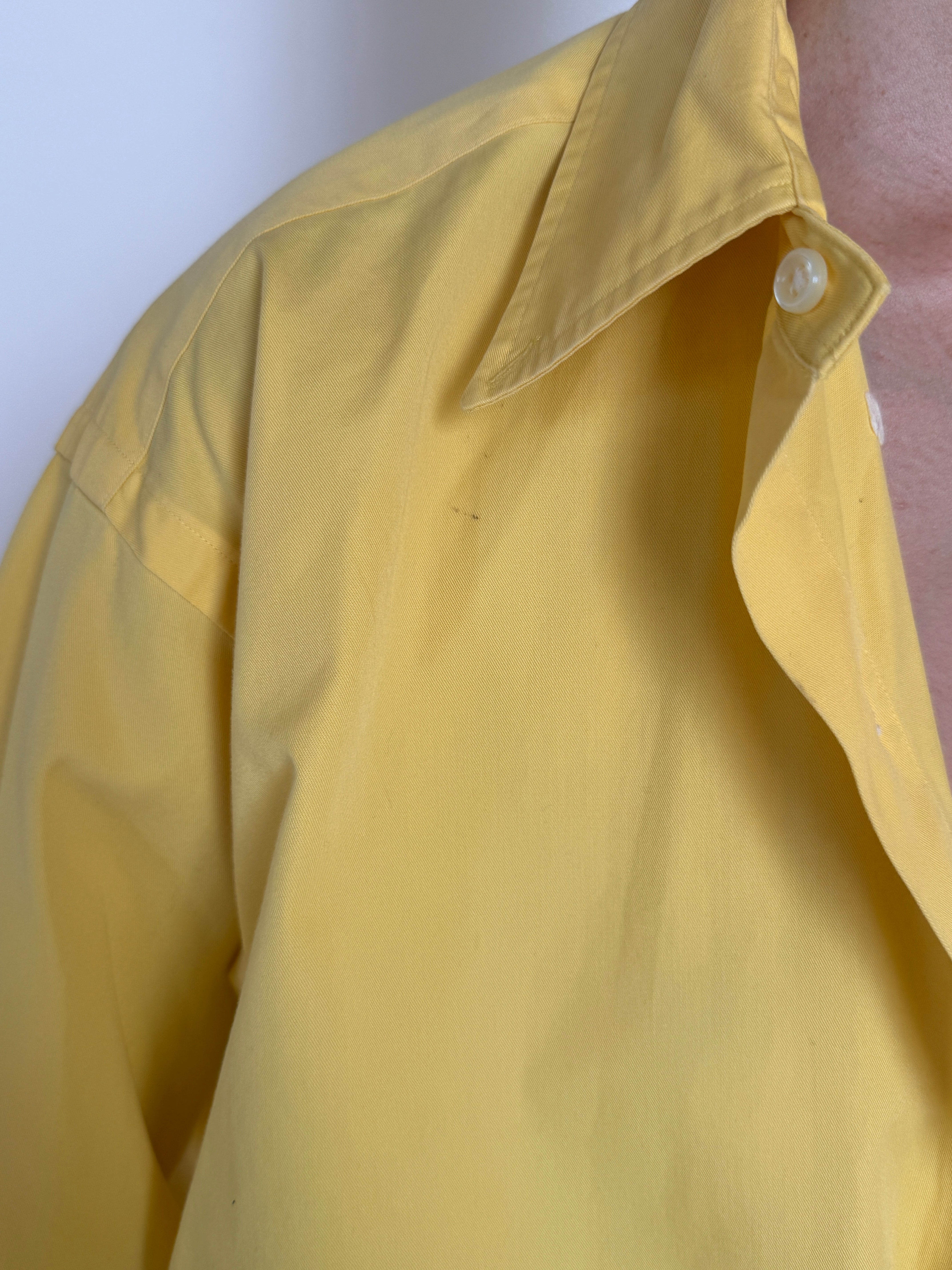 Vintage Ralph Lauren yellow button-down shirt fabric close-up