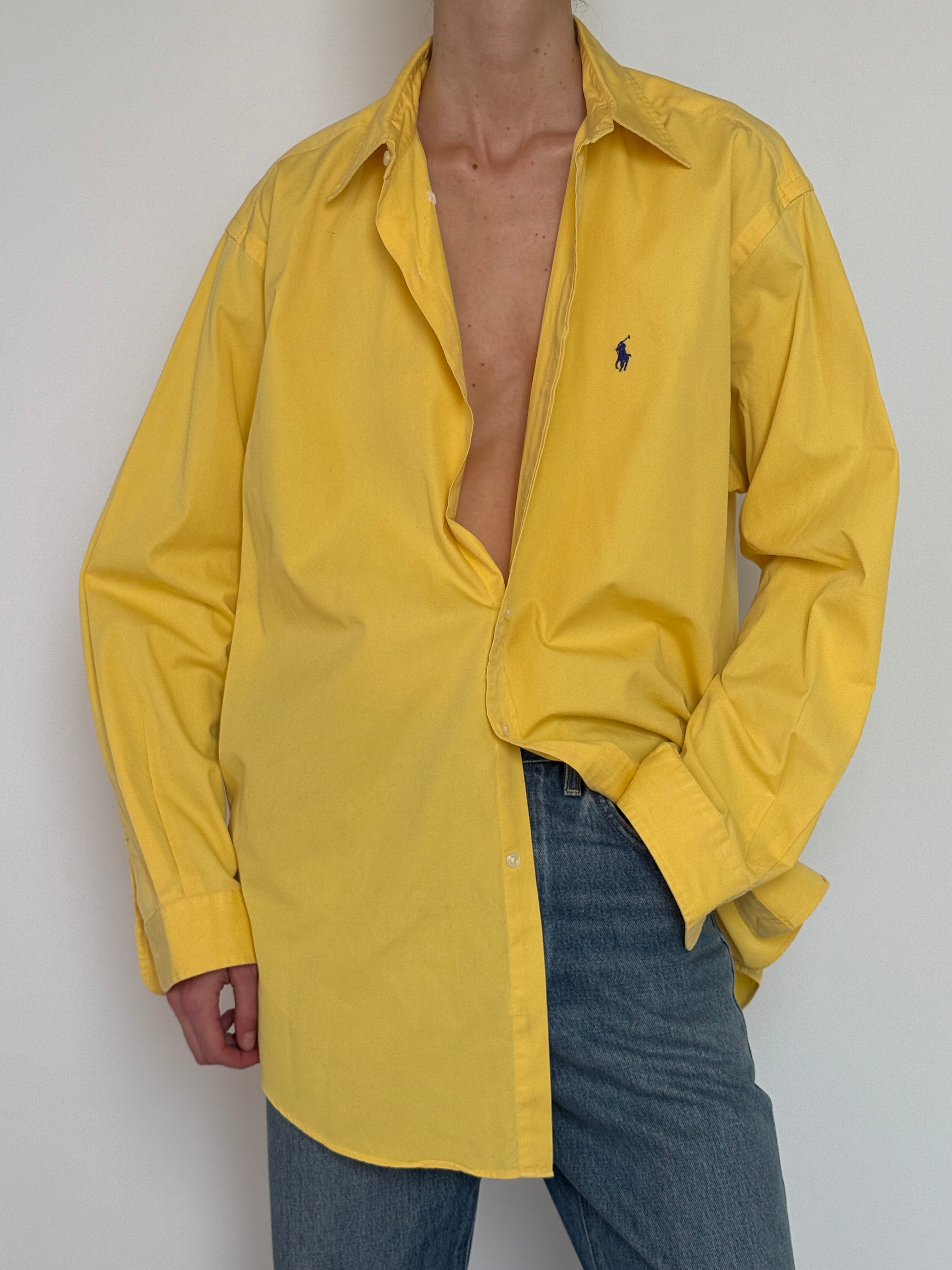 Vintage Ralph Lauren yellow button-down shirt button detail