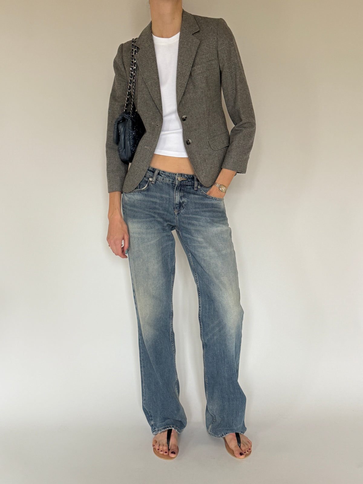 Vintage Evan-Picone grey wool blazer front view