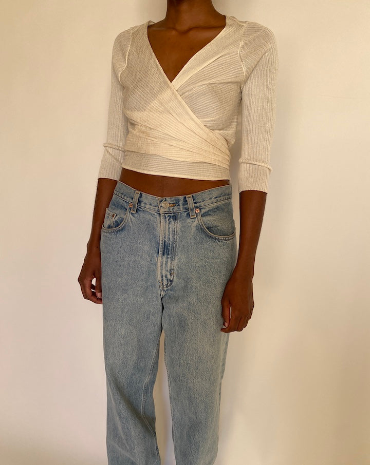 VINTAGE CREAM WRAP AND TIE SHIRT 4292
