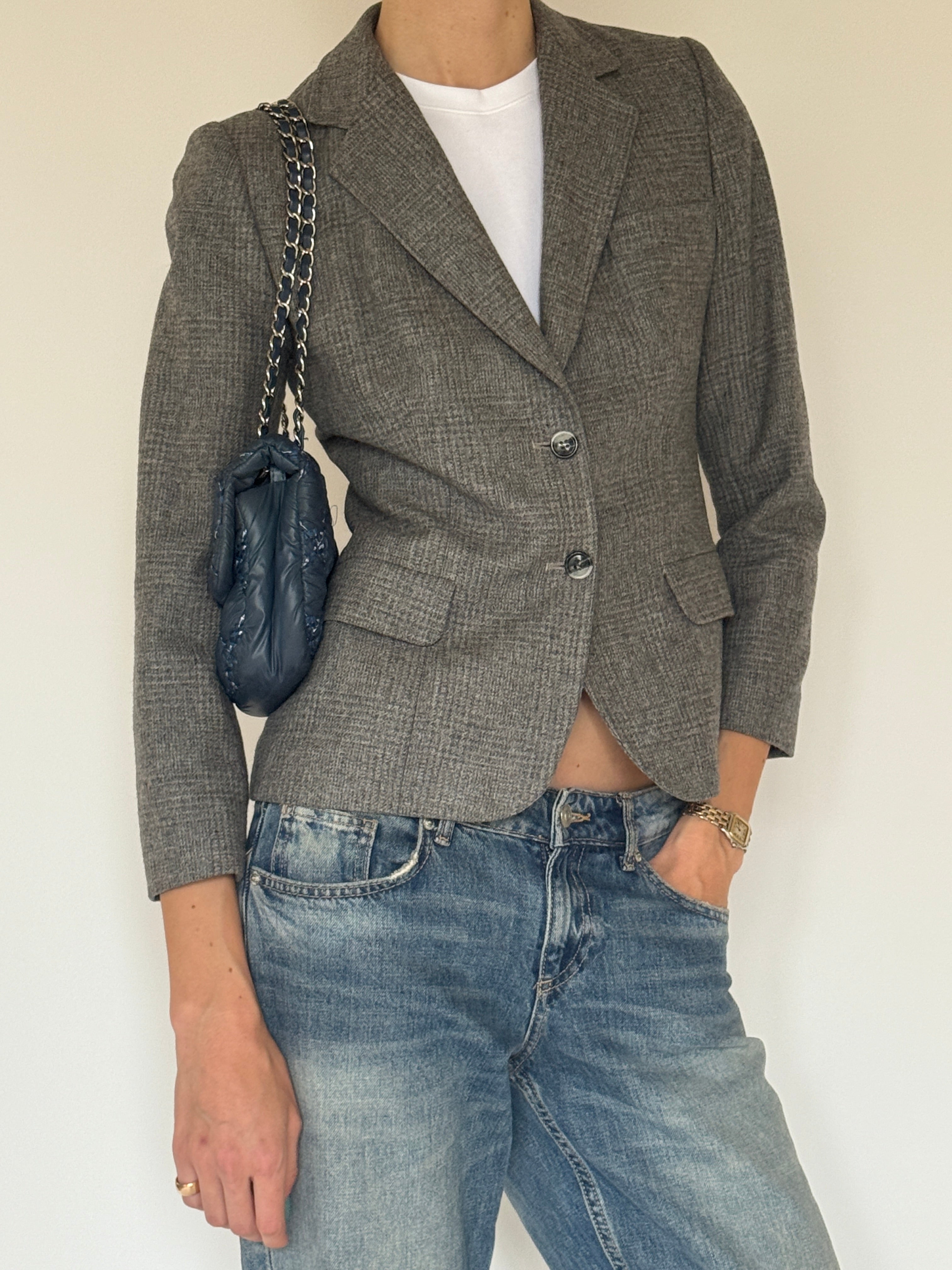 Vintage Evan-Picone grey wool blazer front view
