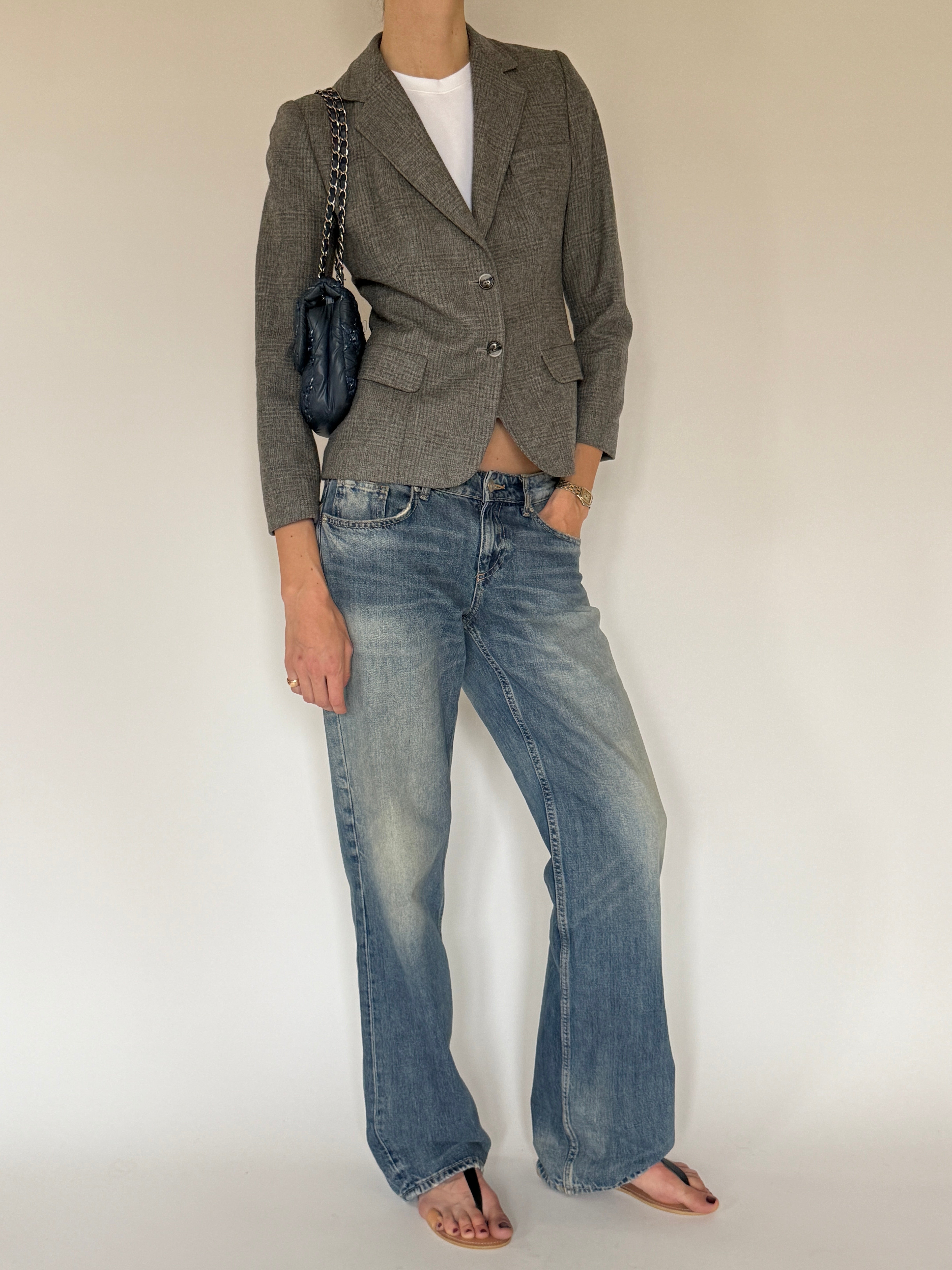 Vintage Evan-Picone grey wool blazer front view