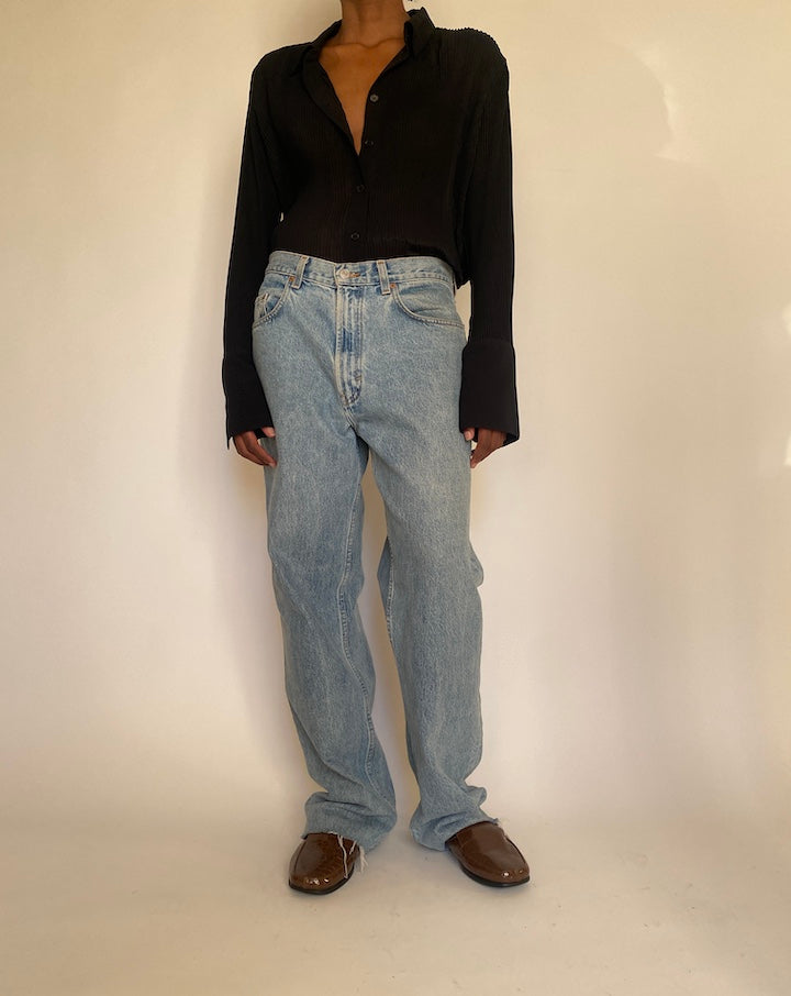 VINTAGE BLACK PLEATED BLOUSE 4293