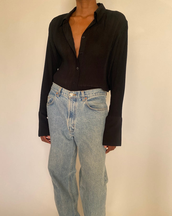 VINTAGE BLACK PLEATED BLOUSE 4293