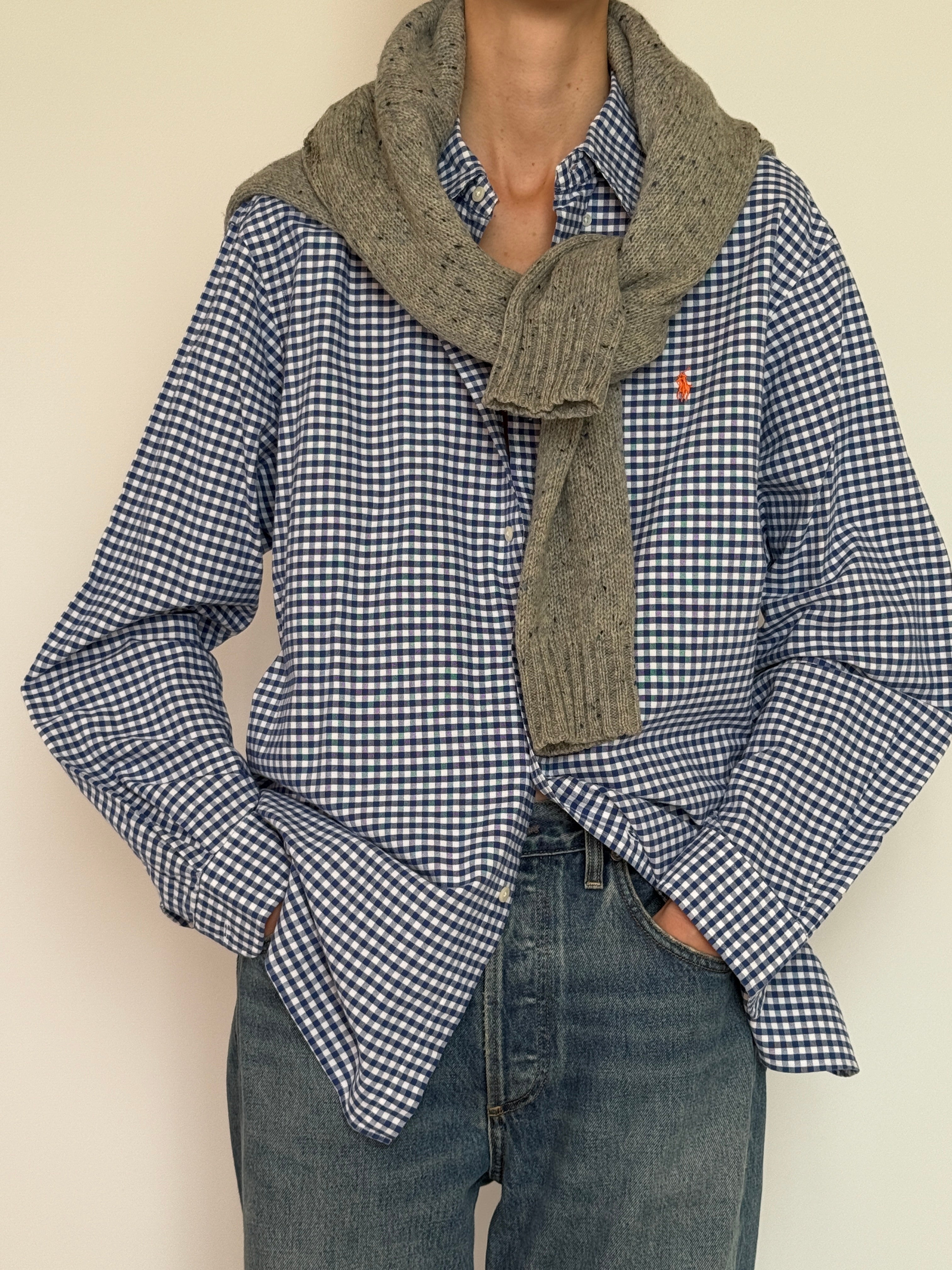 Vintage Ralph Lauren blue gingham button-down shirt front view