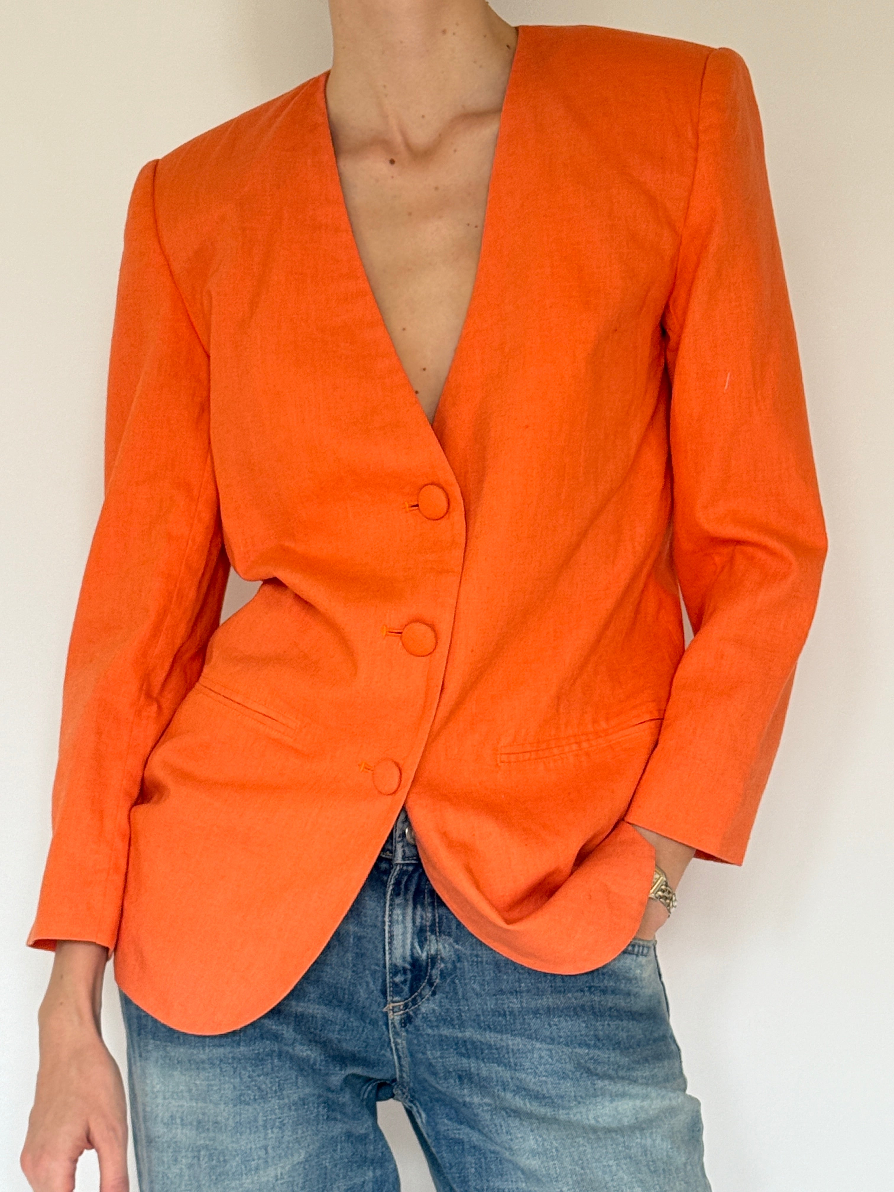 Vintage orange linen blend blazer front view