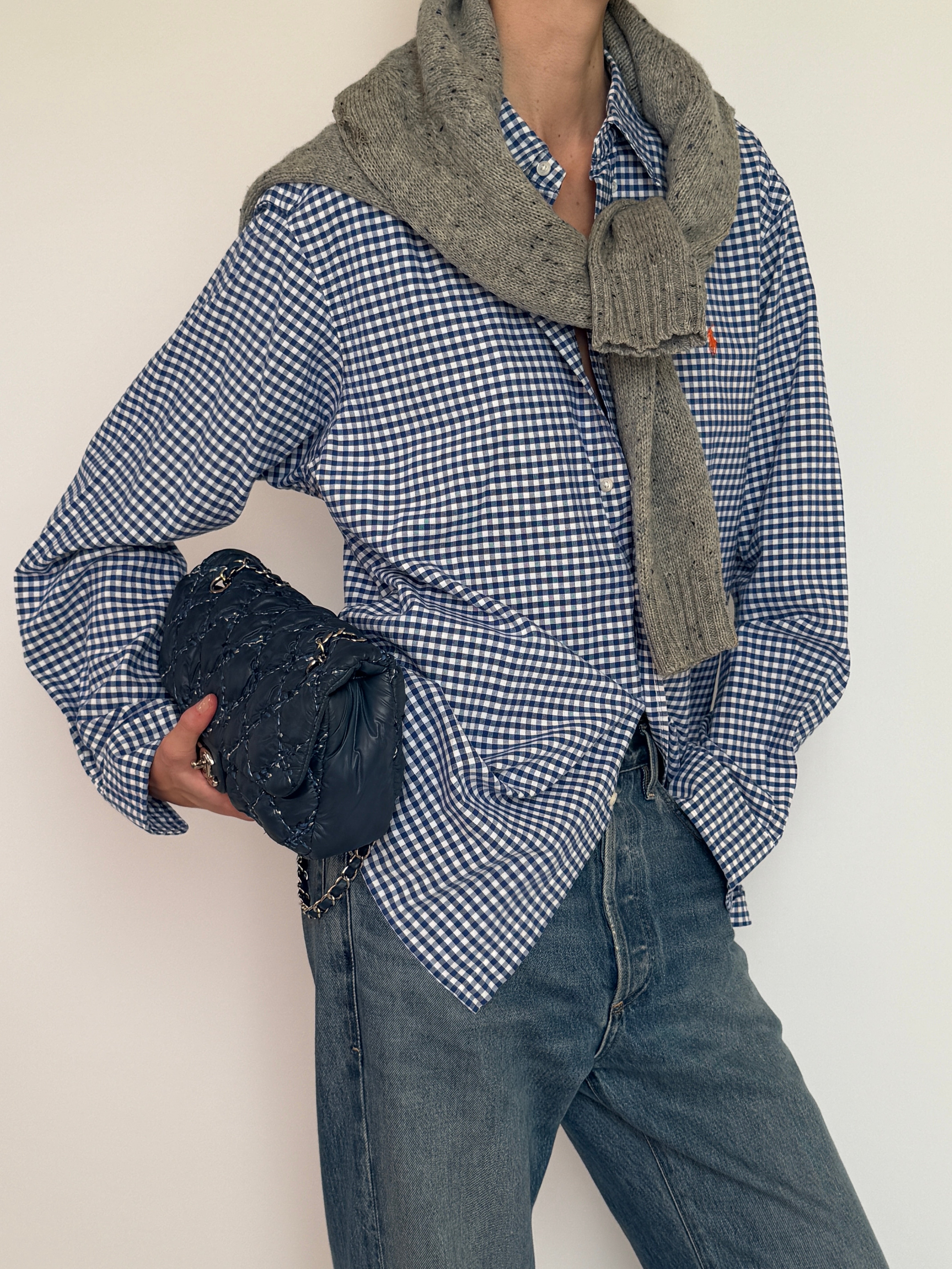 Vintage Ralph Lauren blue gingham shirt side view