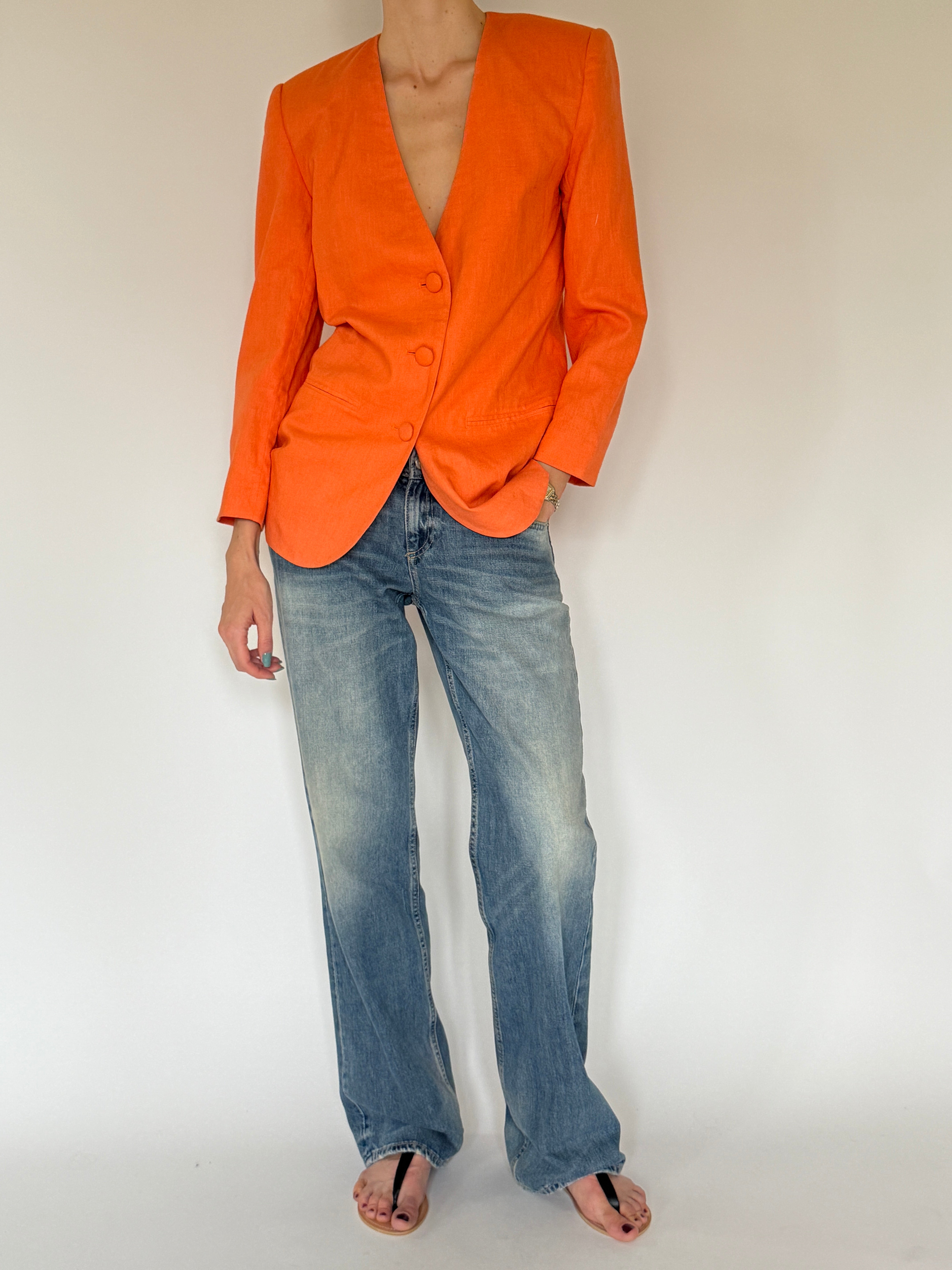 Vintage orange linen blend blazer front view