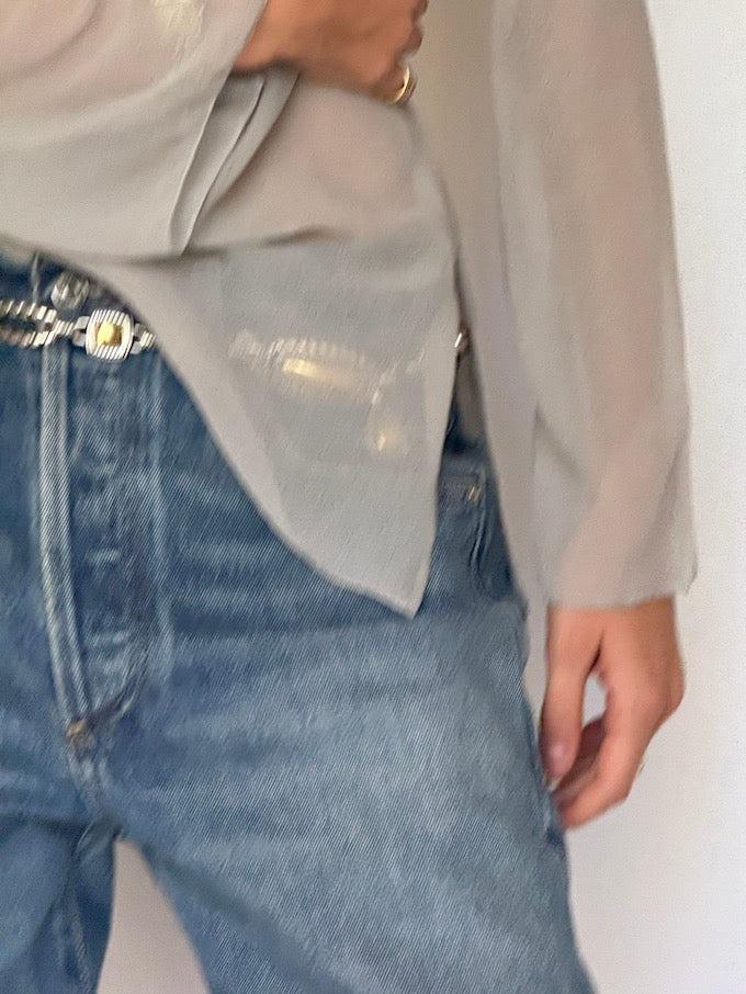 Vintage Sheer Embellished Blouse in Soft Grey 6622