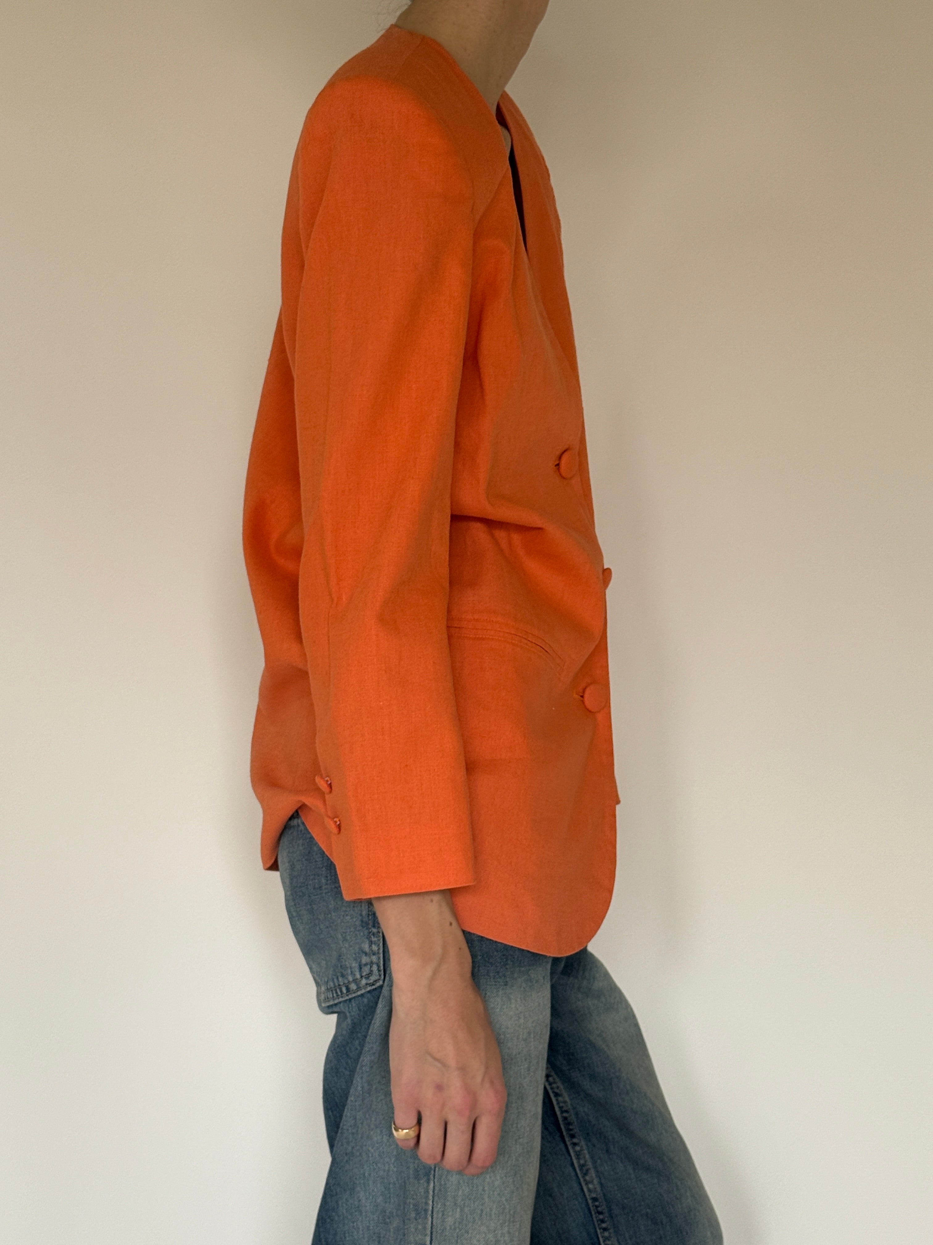 Vintage orange linen blend blazer side view