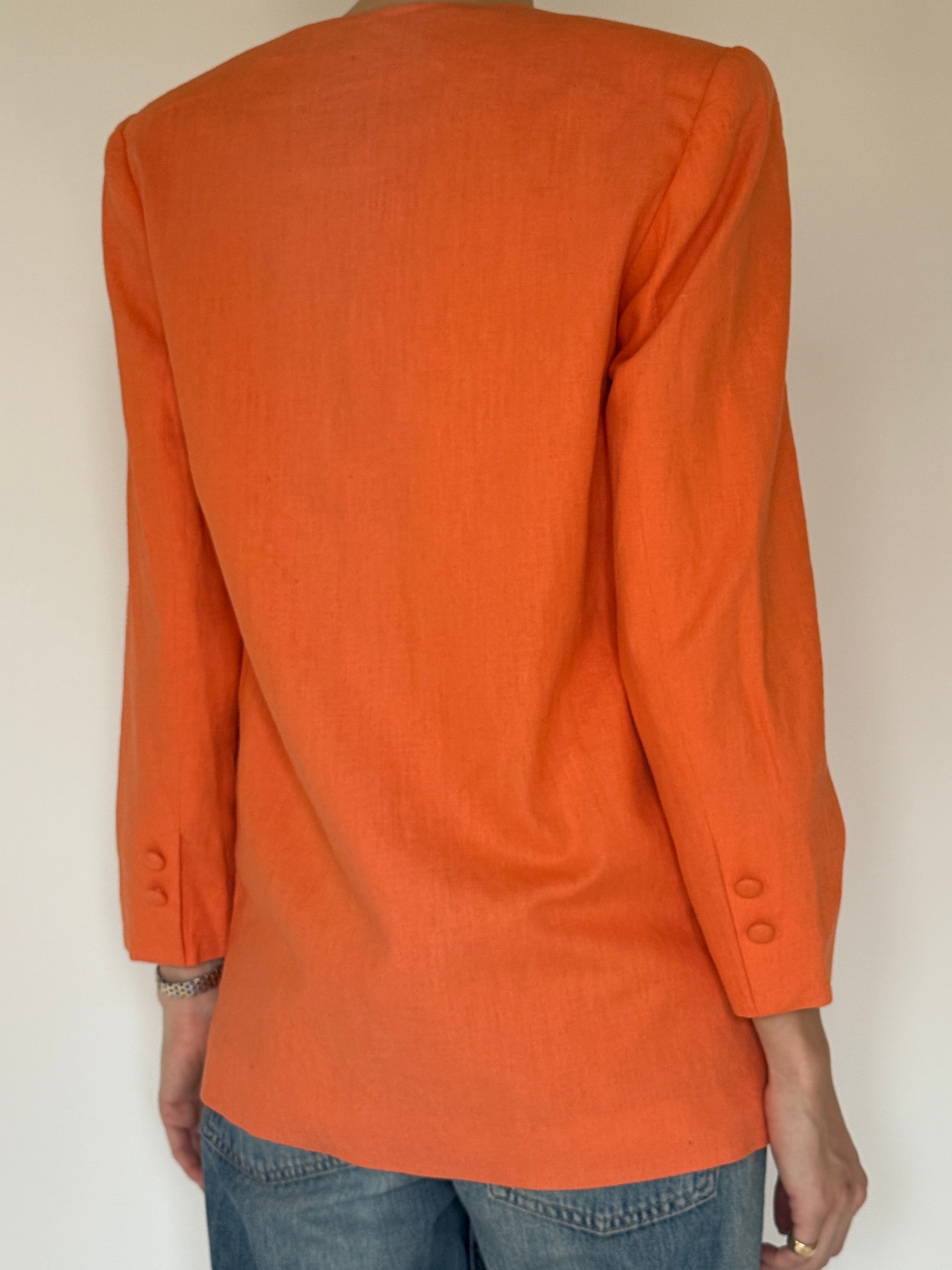 Vintage orange linen blend blazer back view