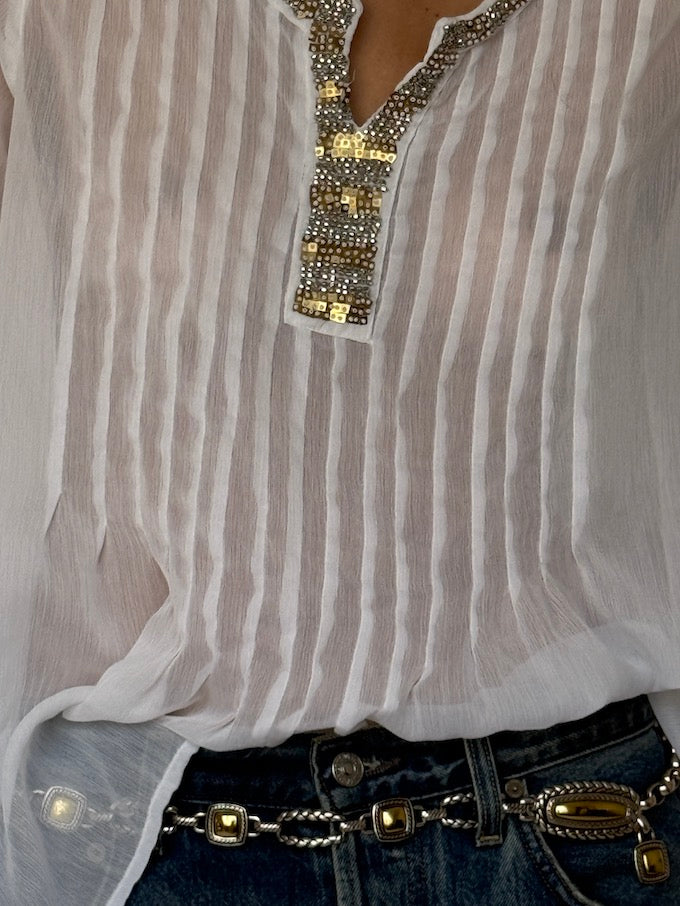 Vintage Sheer Embellished Blouse 6623