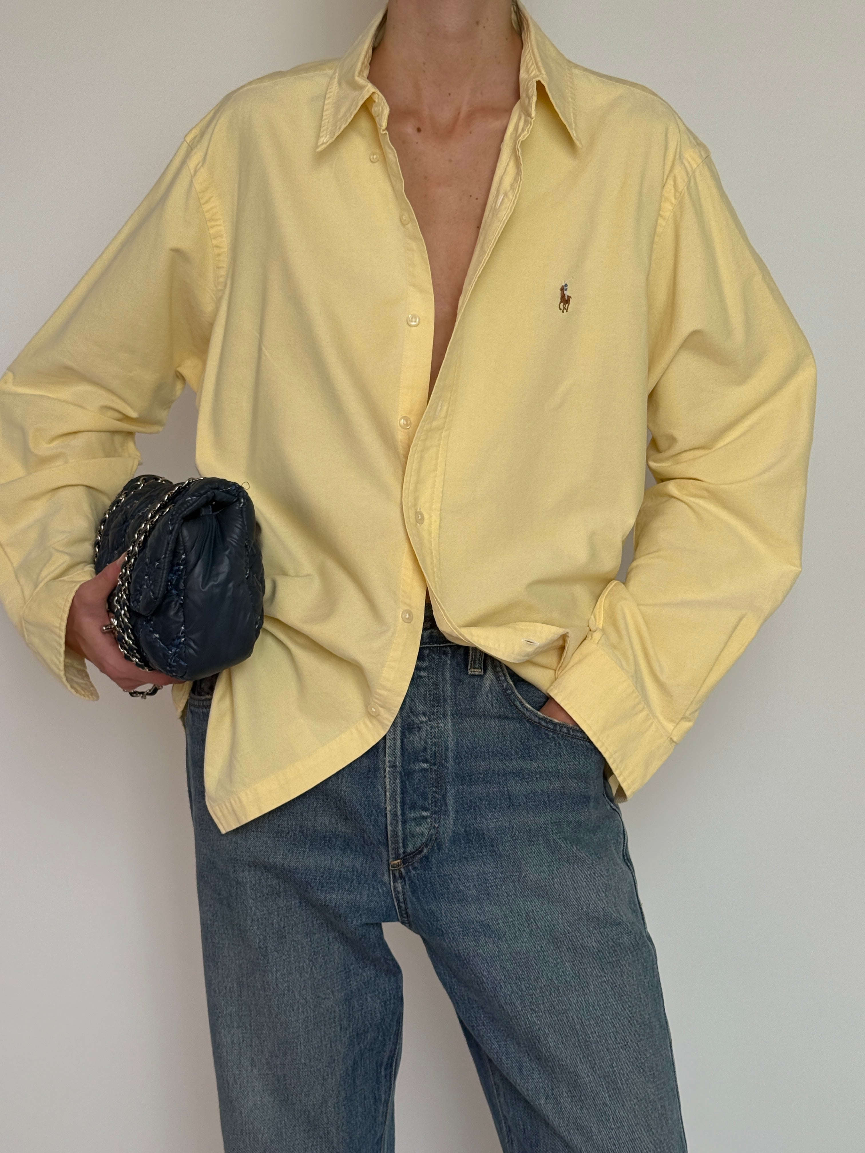 Vintage Ralph Lauren shirt in light yellow front view styled