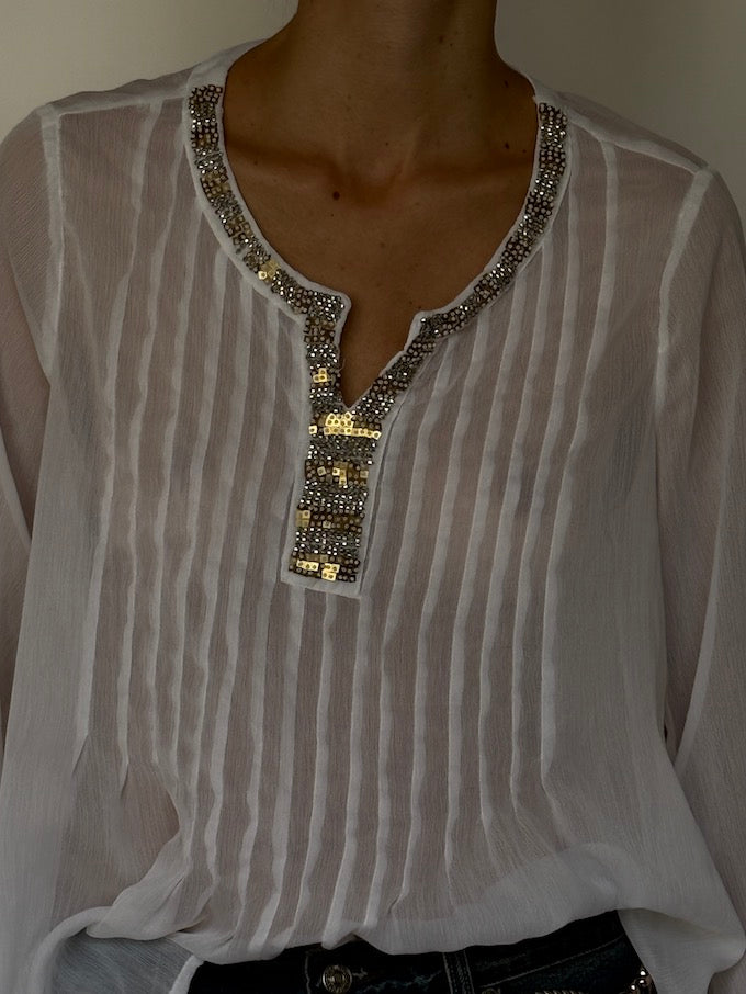 Vintage Sheer Embellished Blouse 6623