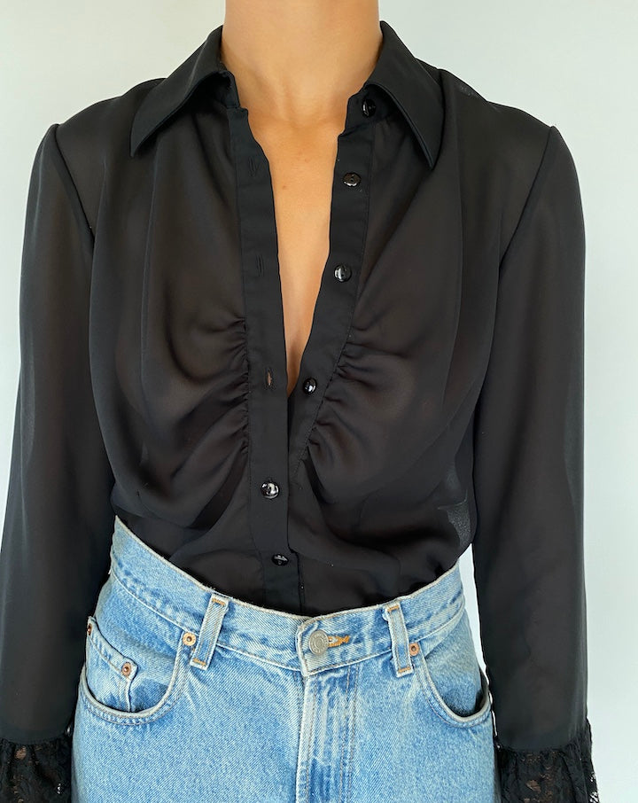 VINTAGE BLACK THIN BLOUSE 2298