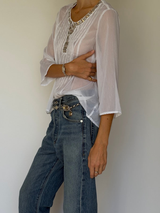 Vintage Sheer Embellished Blouse 6623