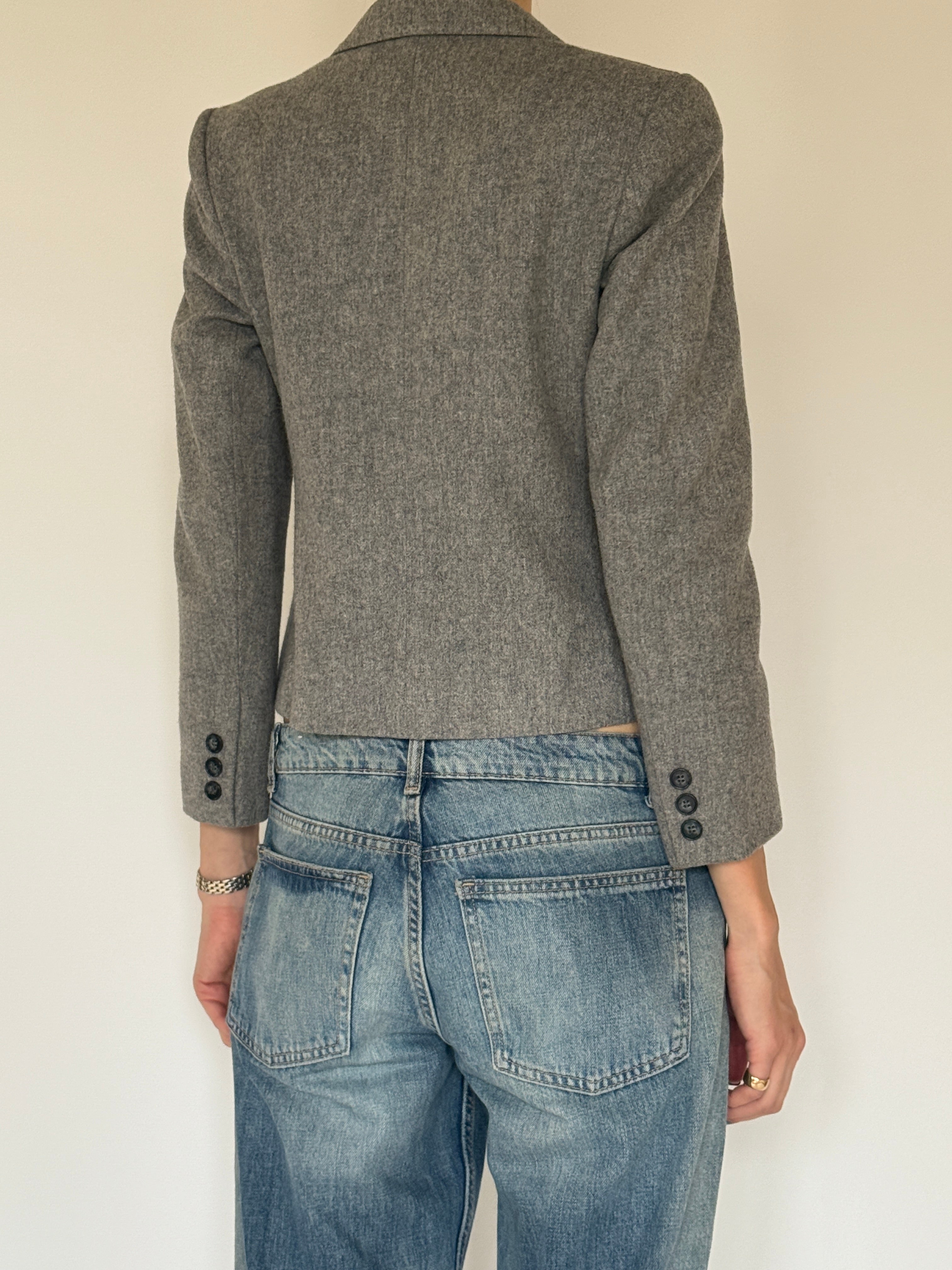 Vintage gray wool blazer back view
