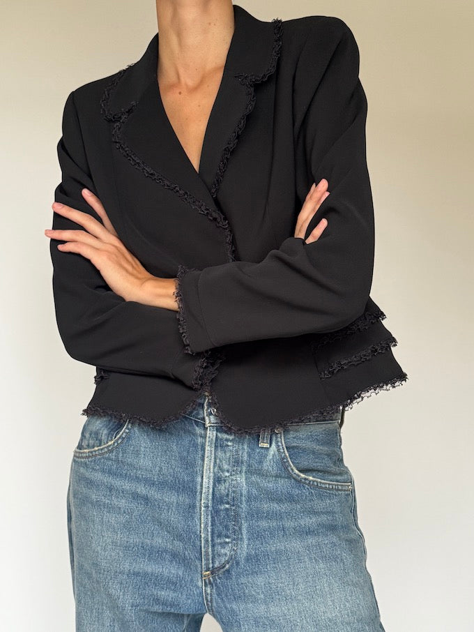 Vintage Blazer with Frayed Trim Black 6427