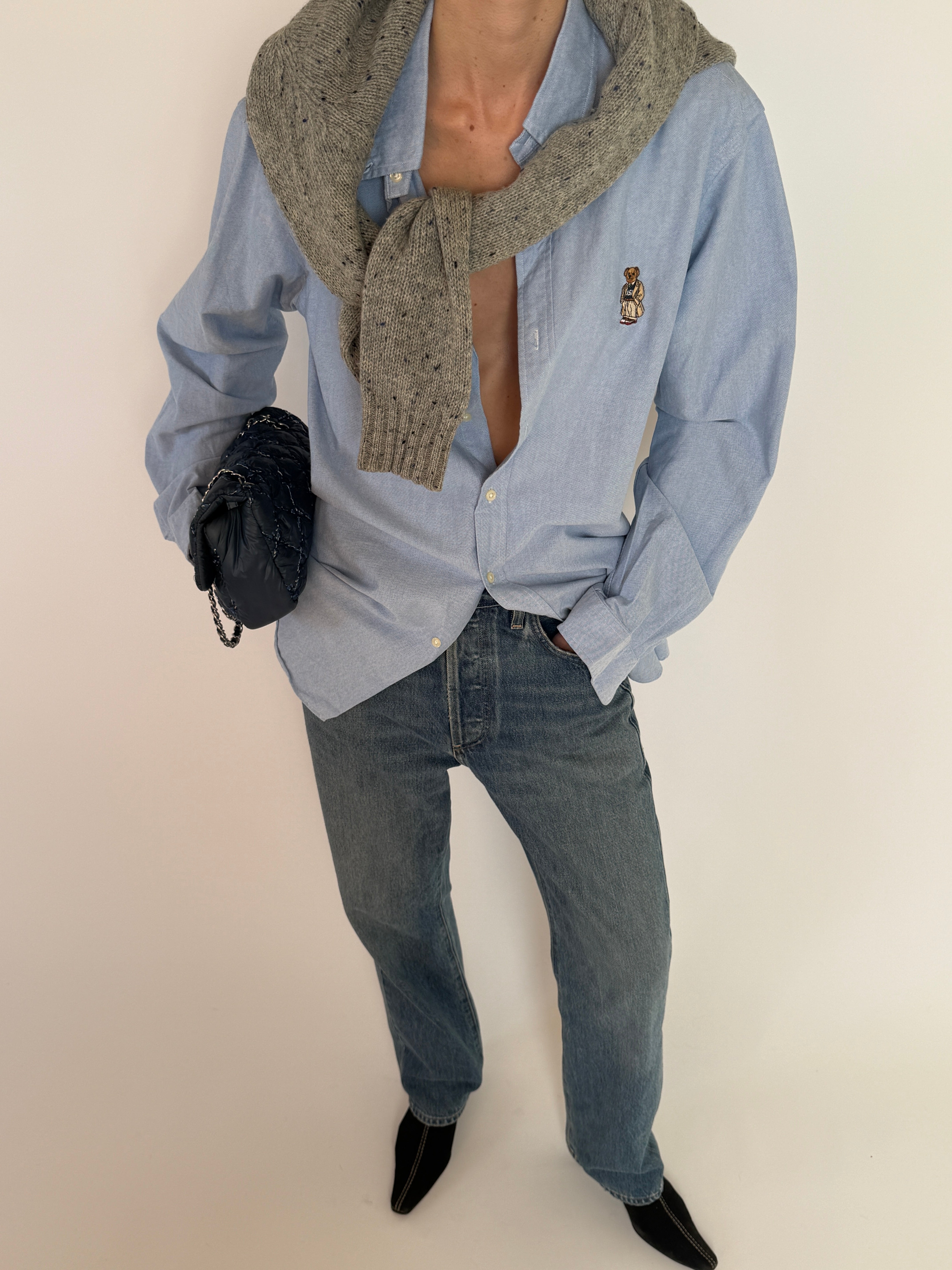 Vintage Ralph Lauren Polo Bear shirt light blue full-length view