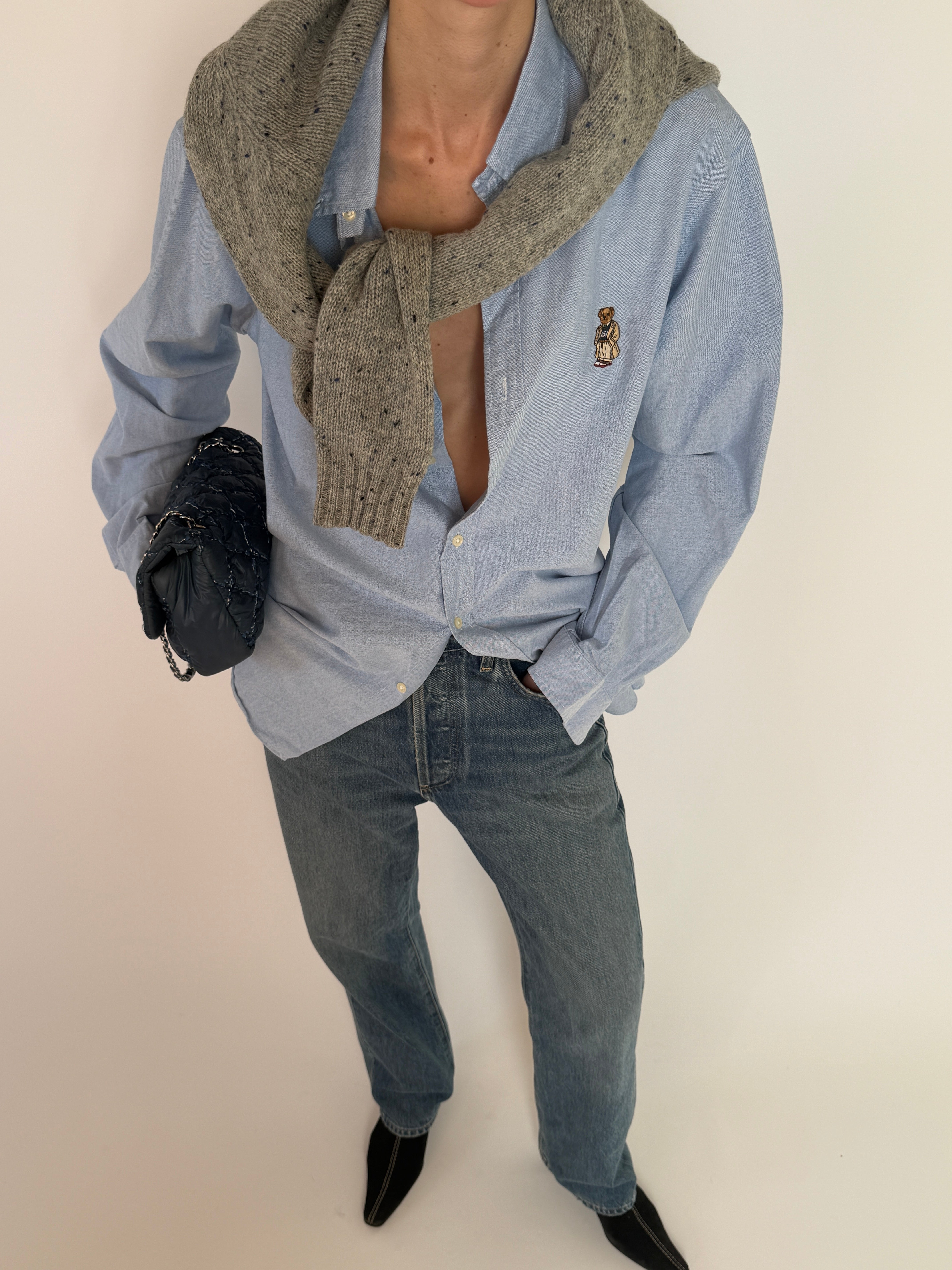 Vintage Ralph Lauren Polo Bear shirt light blue full-length view