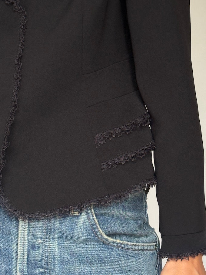 Vintage Blazer with Frayed Trim Black 6427