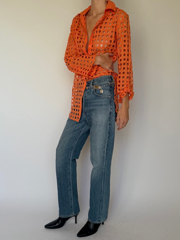 Vintage Eyelet Shirt Orange 6624