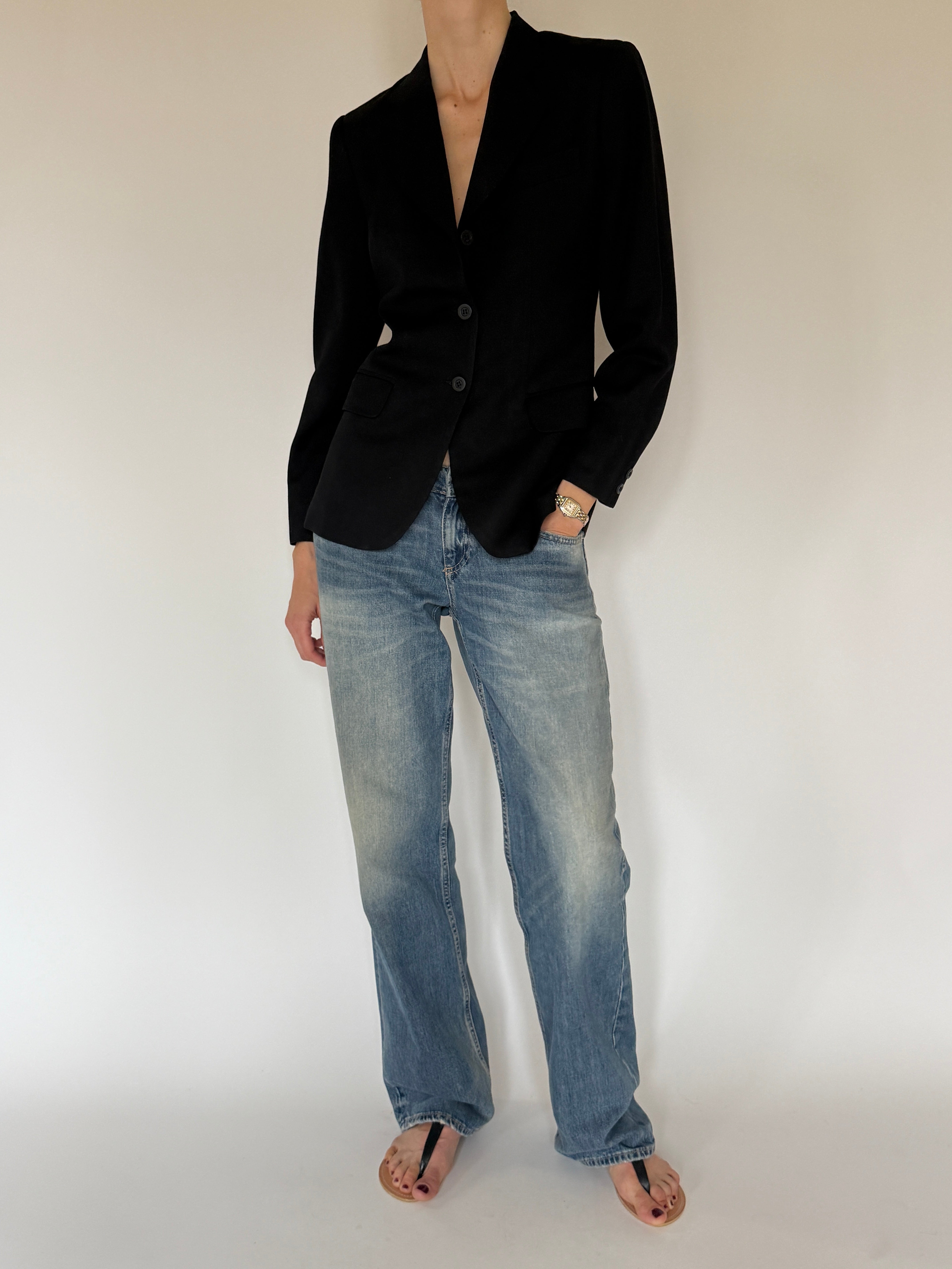 Vintage black wool blazer front view