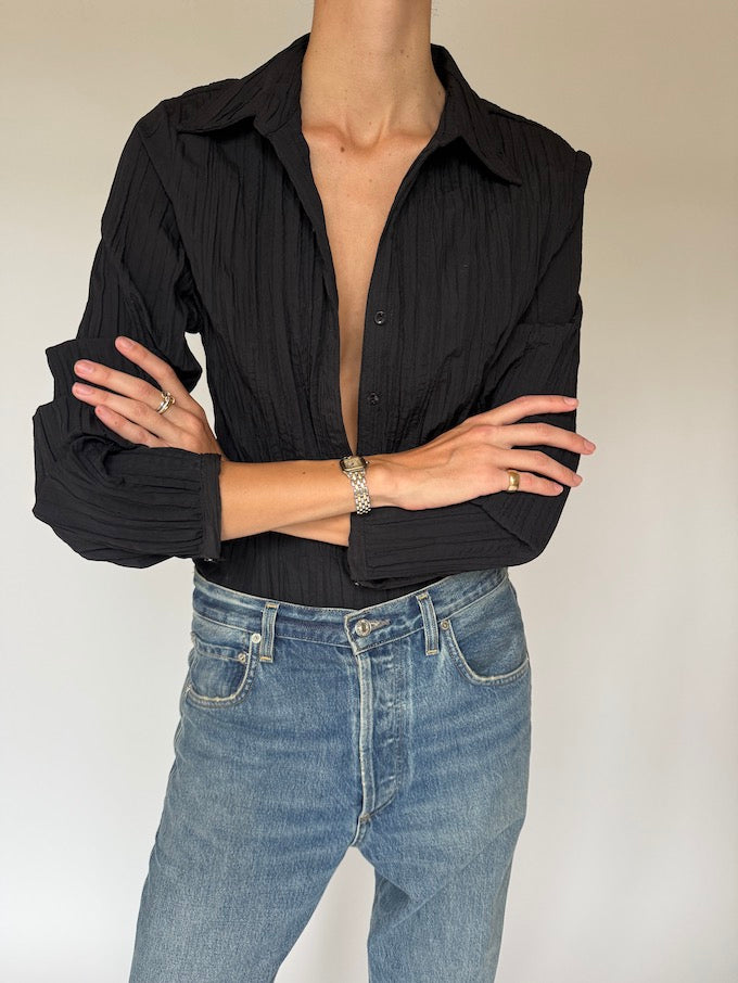 Vintage textured Blouse Black