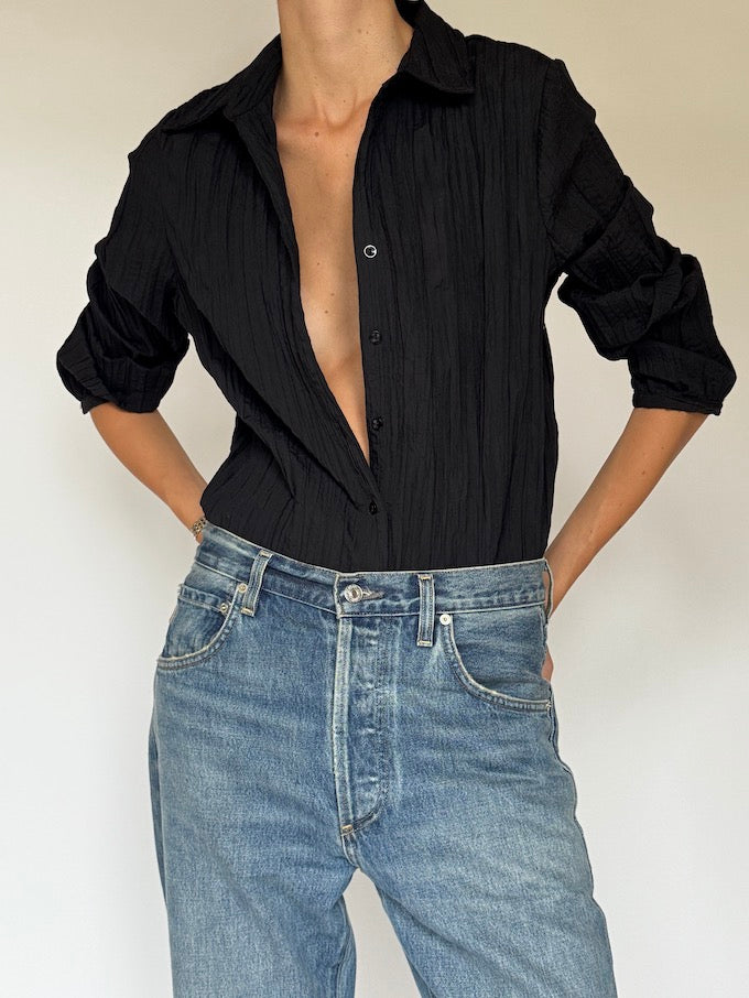 Vintage textured Blouse Black