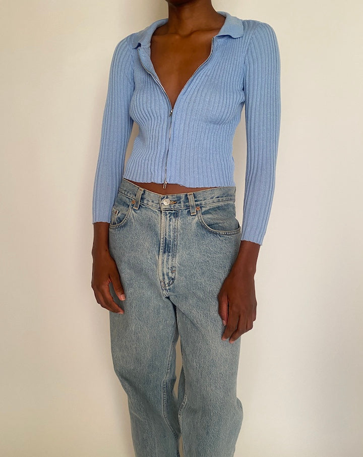 VINTAGE LIGHT BLUE ZIP CARDIGAN 4298