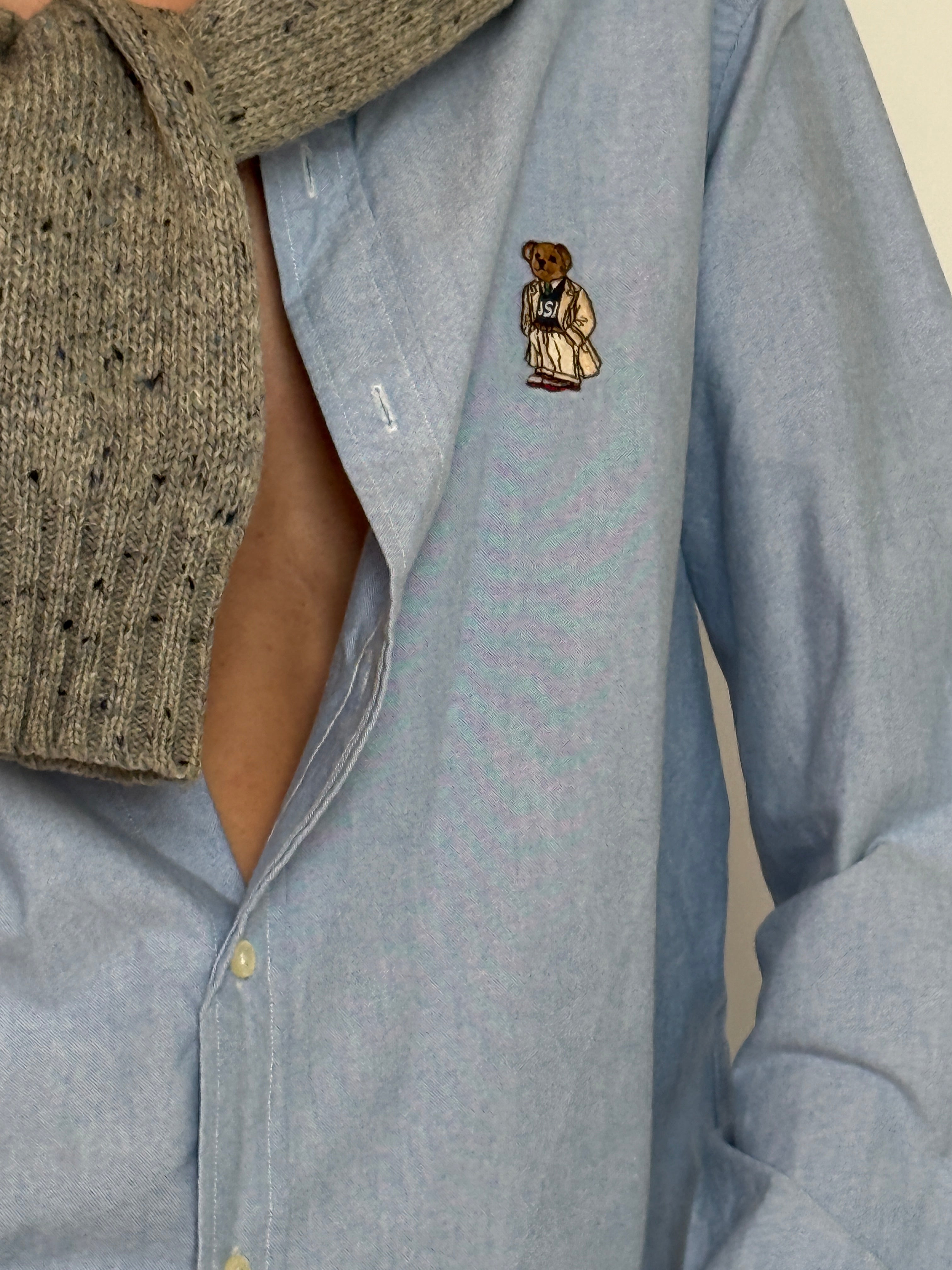 Vintage Ralph Lauren light blue shirt fabric close-up