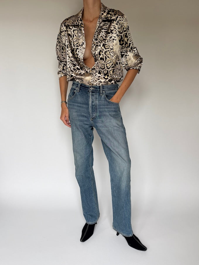 Vintage Satin Leopard Blouse 6393