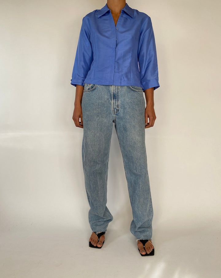 VINTAGE BLUE SILK BLOUSE 2304