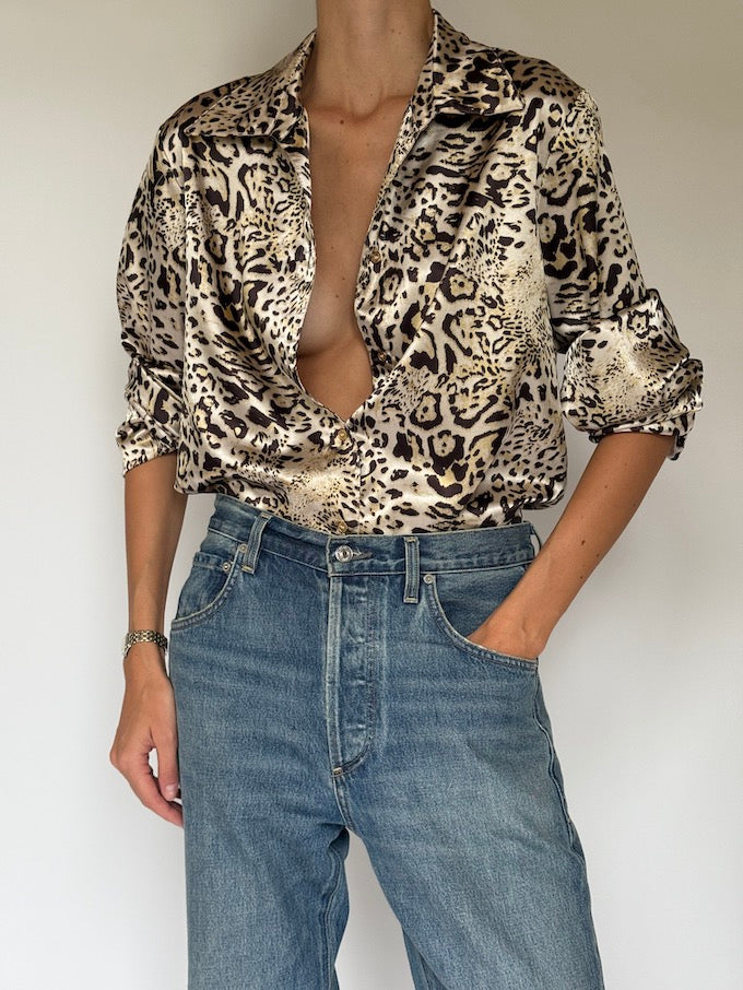 Vintage Satin Leopard Blouse 6393