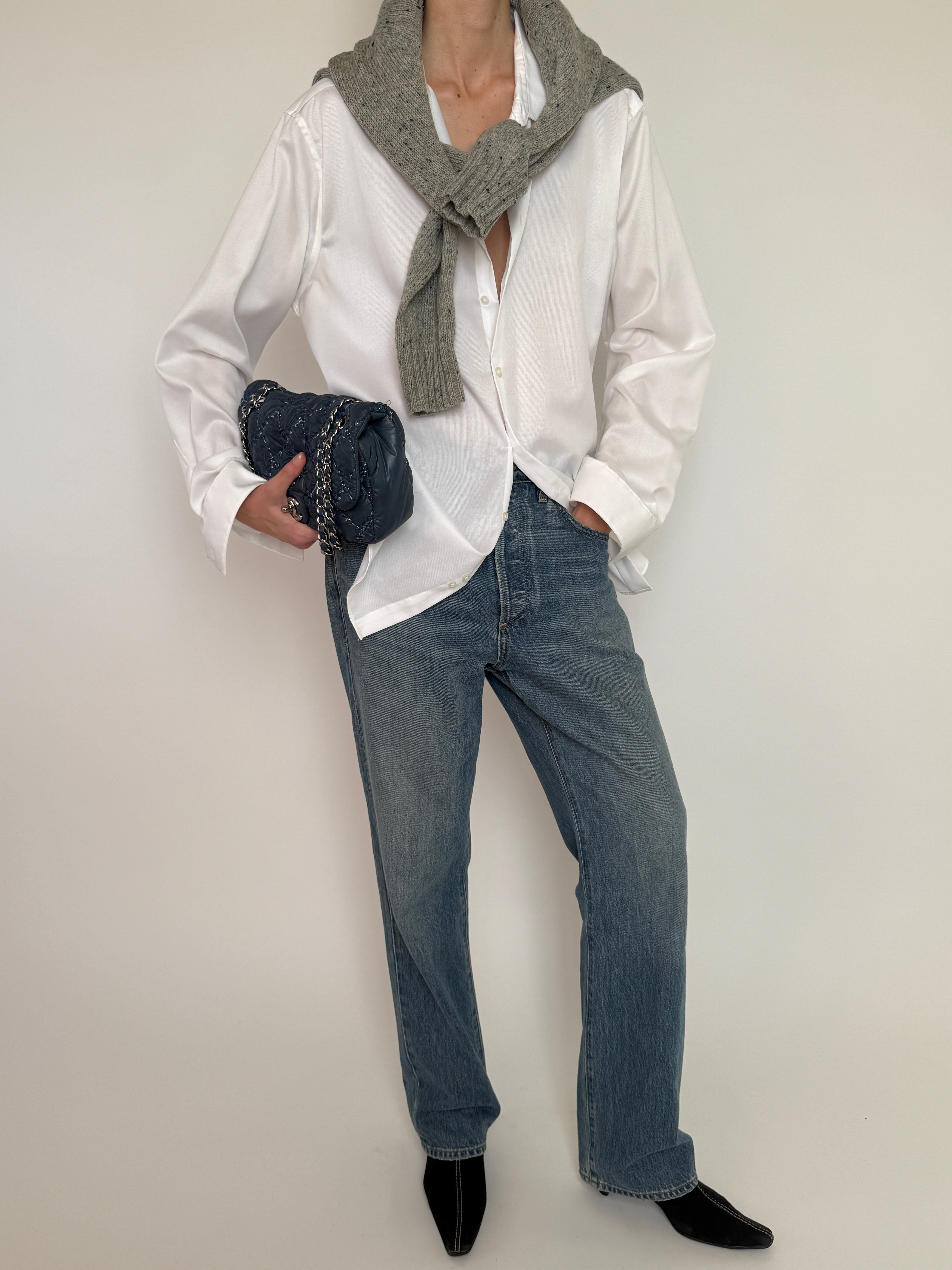 Vintage white button-up shirt front view