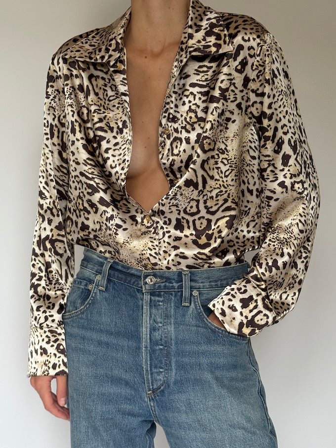 Vintage Satin Leopard Blouse 6393