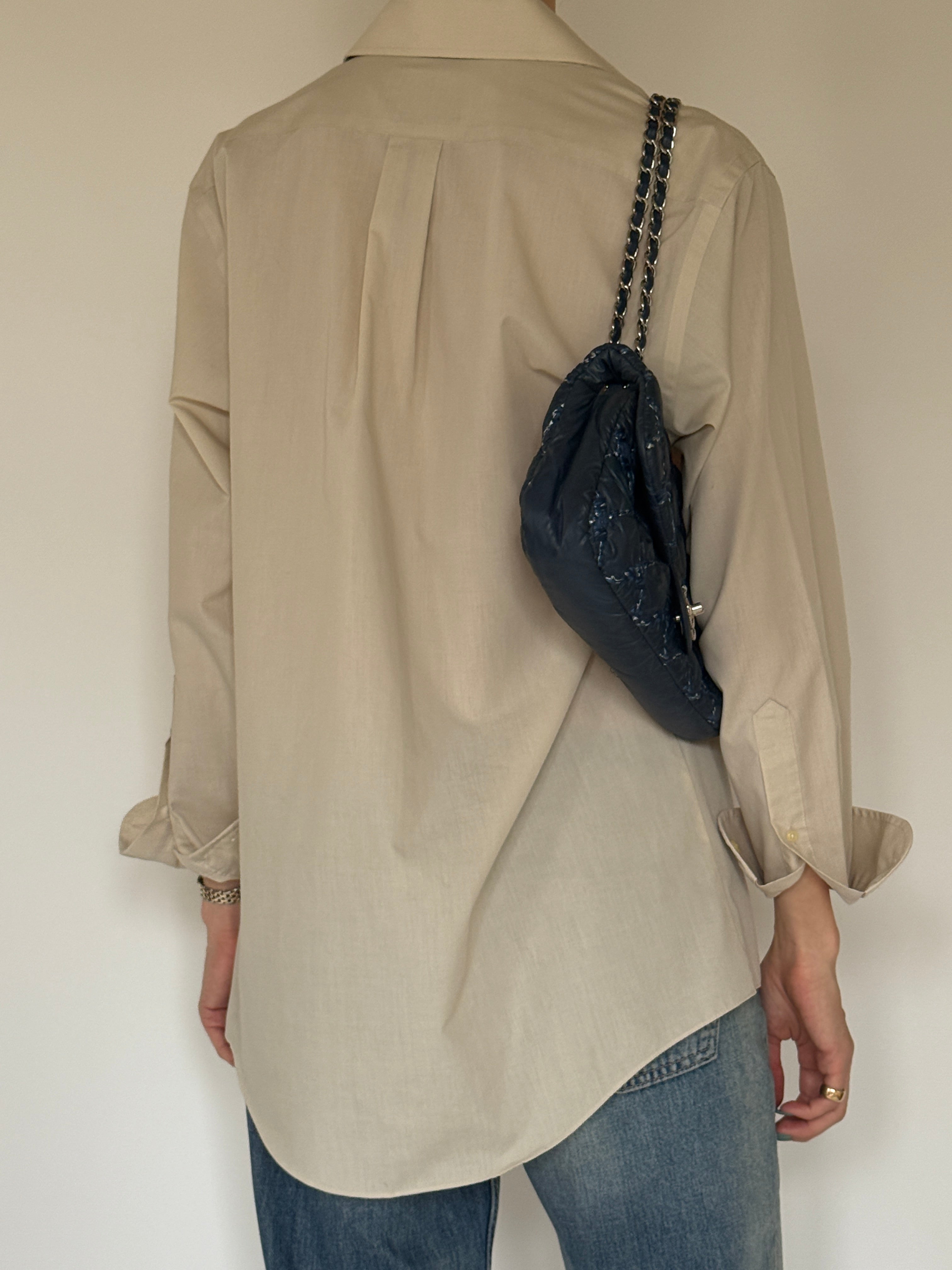 Vintage oversized beige button up shirt back view