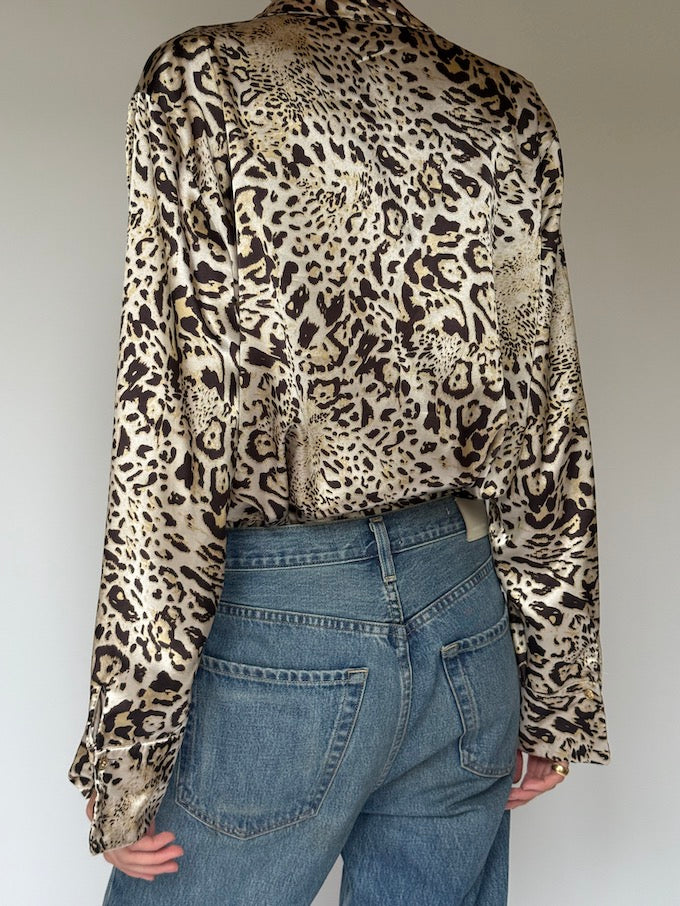 Vintage Satin Leopard Blouse 6393
